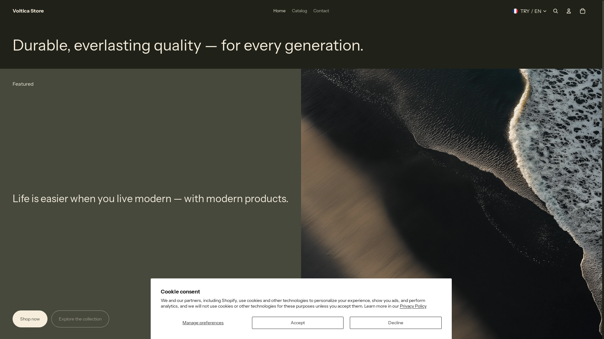 website screenshot of https://shopvoltica.com/
