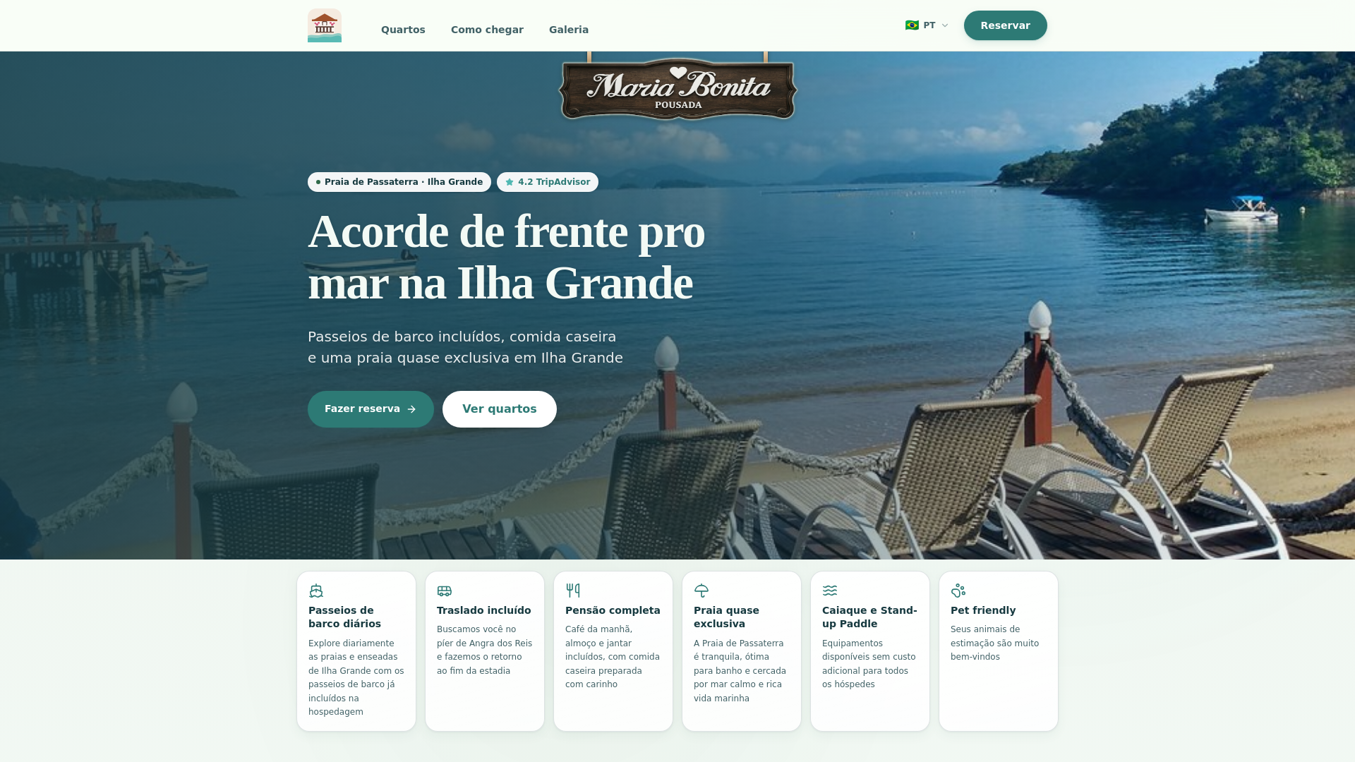 website screenshot of https://mariabonitailhagrande.com.br/