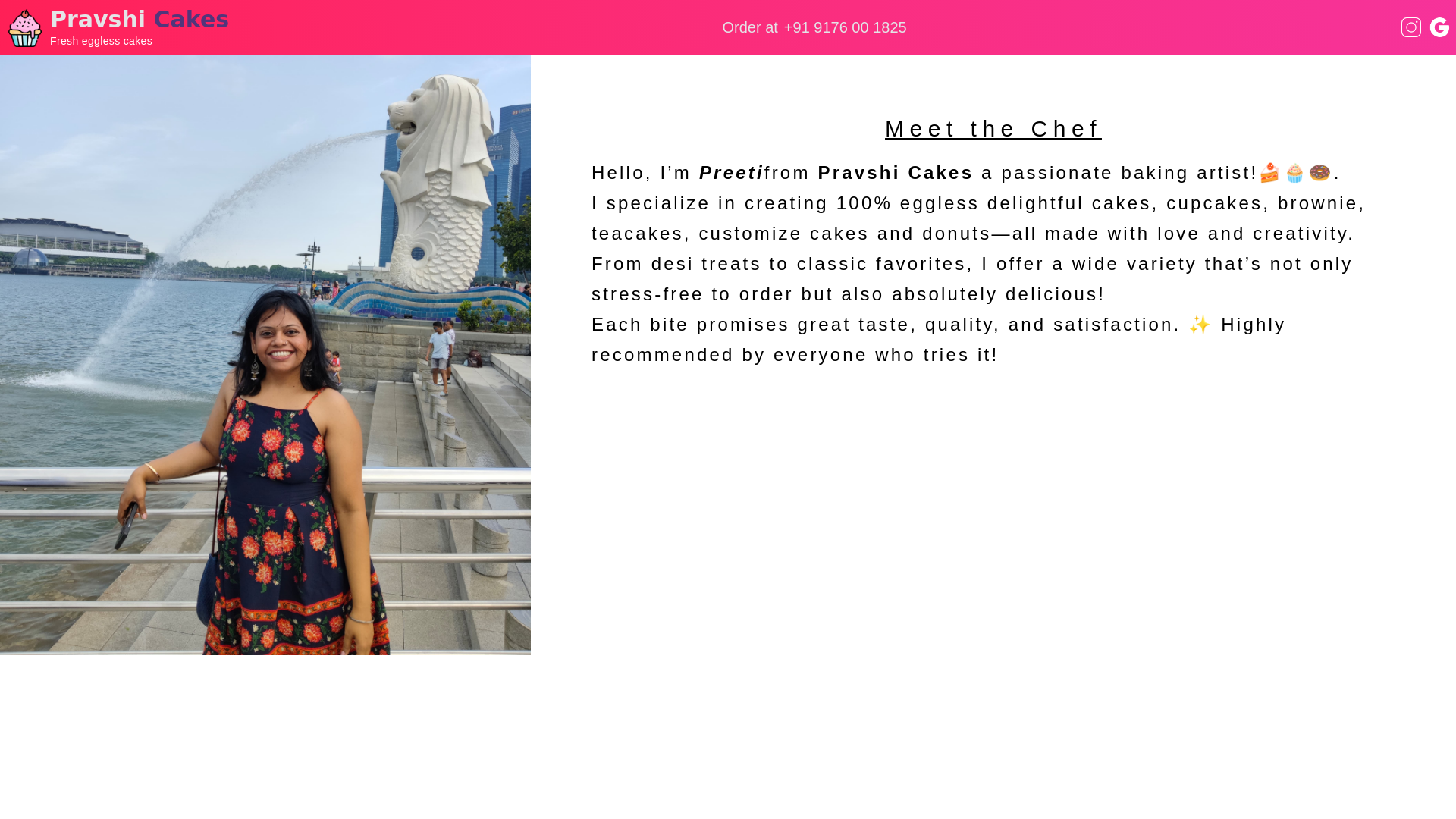 website screenshot of https://pravshicakes.in/