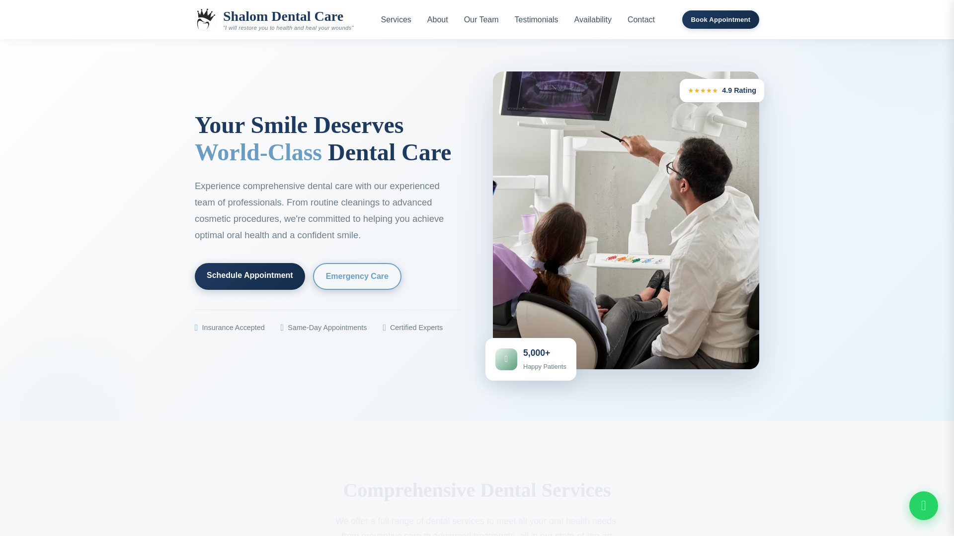 website screenshot of https://shalomdentalcare.in