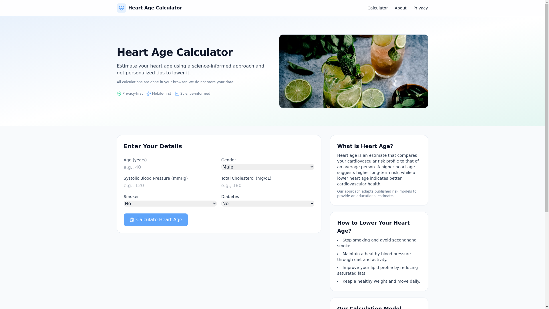website screenshot of https://heartagecalculator.online/