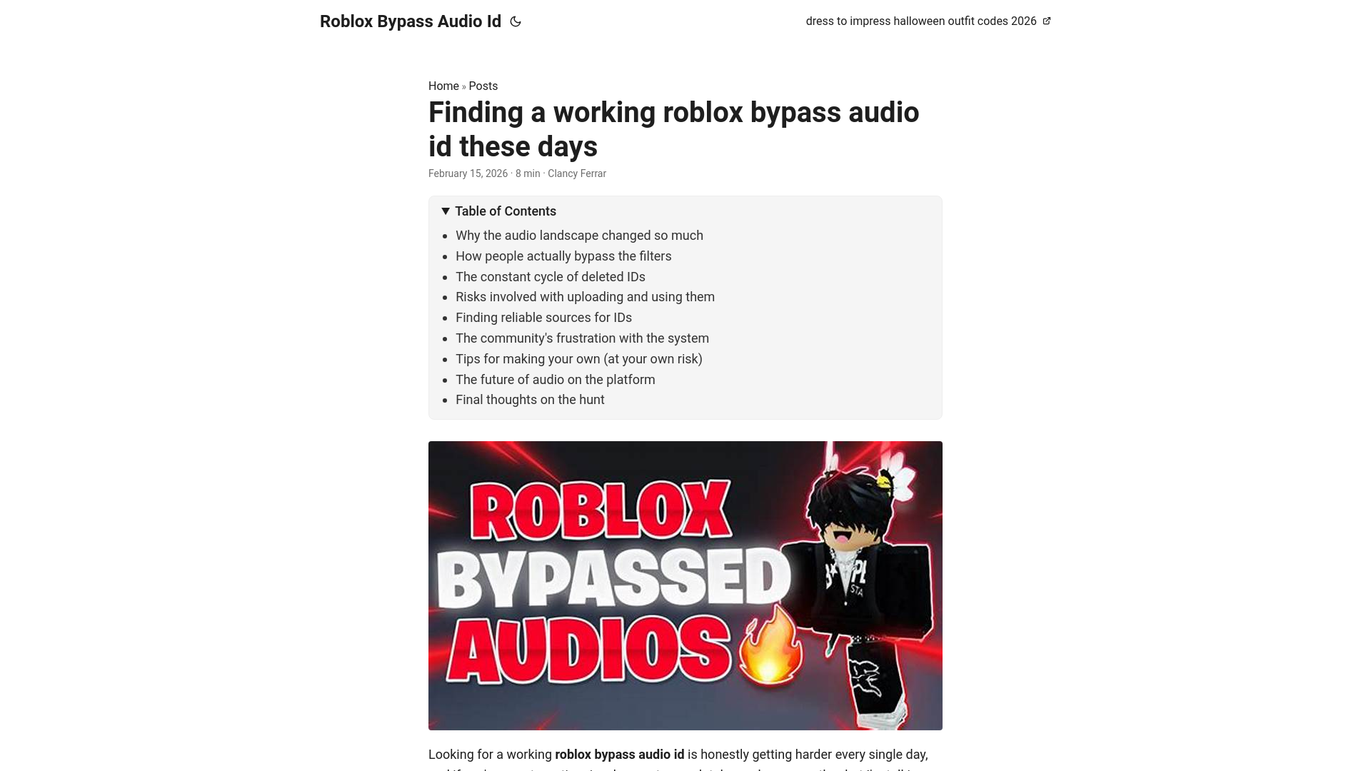 website screenshot of https://roblox-bypass-audio-id.pages.dev/
