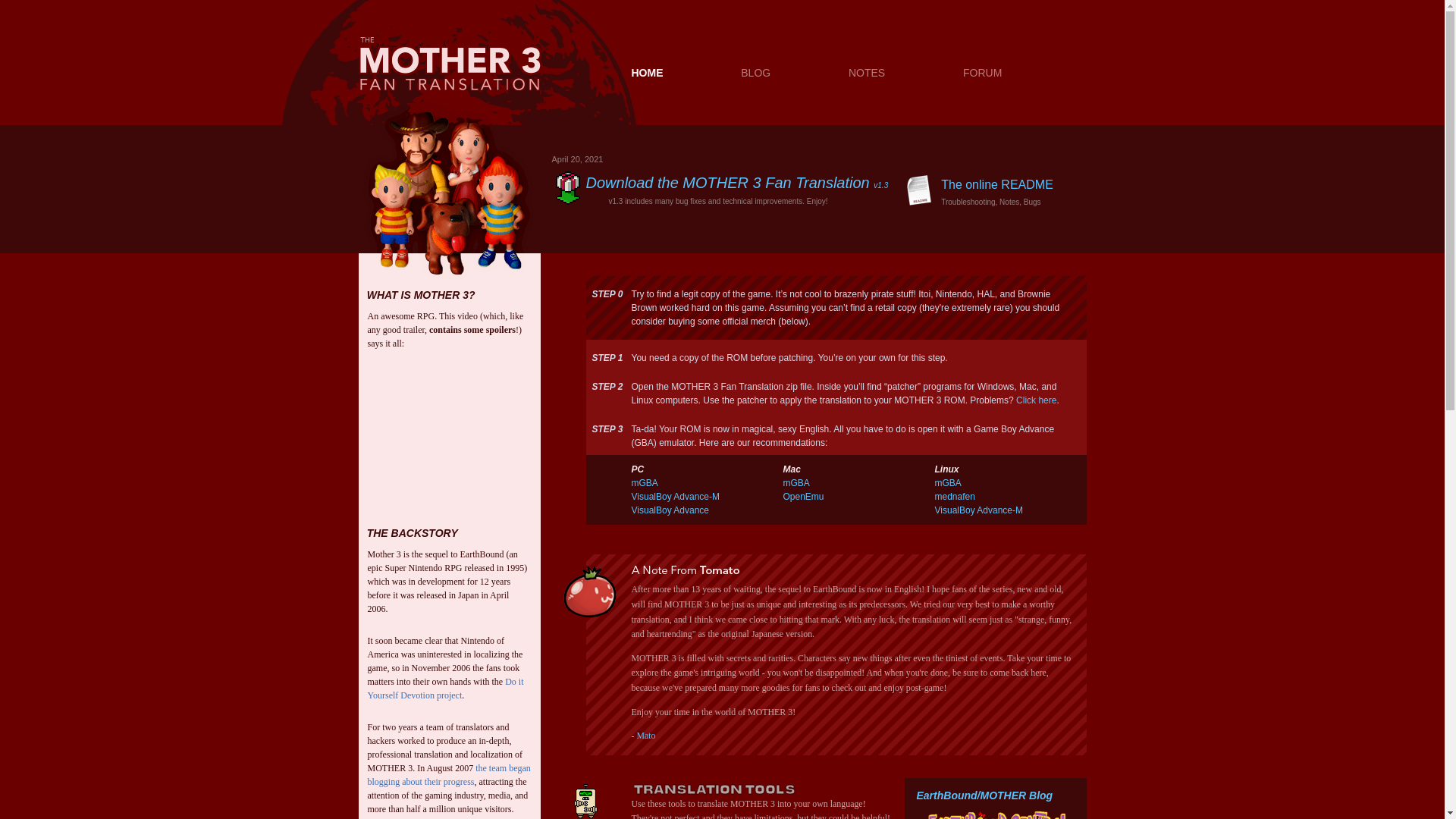 website screenshot of https://mother3.fobby.net/