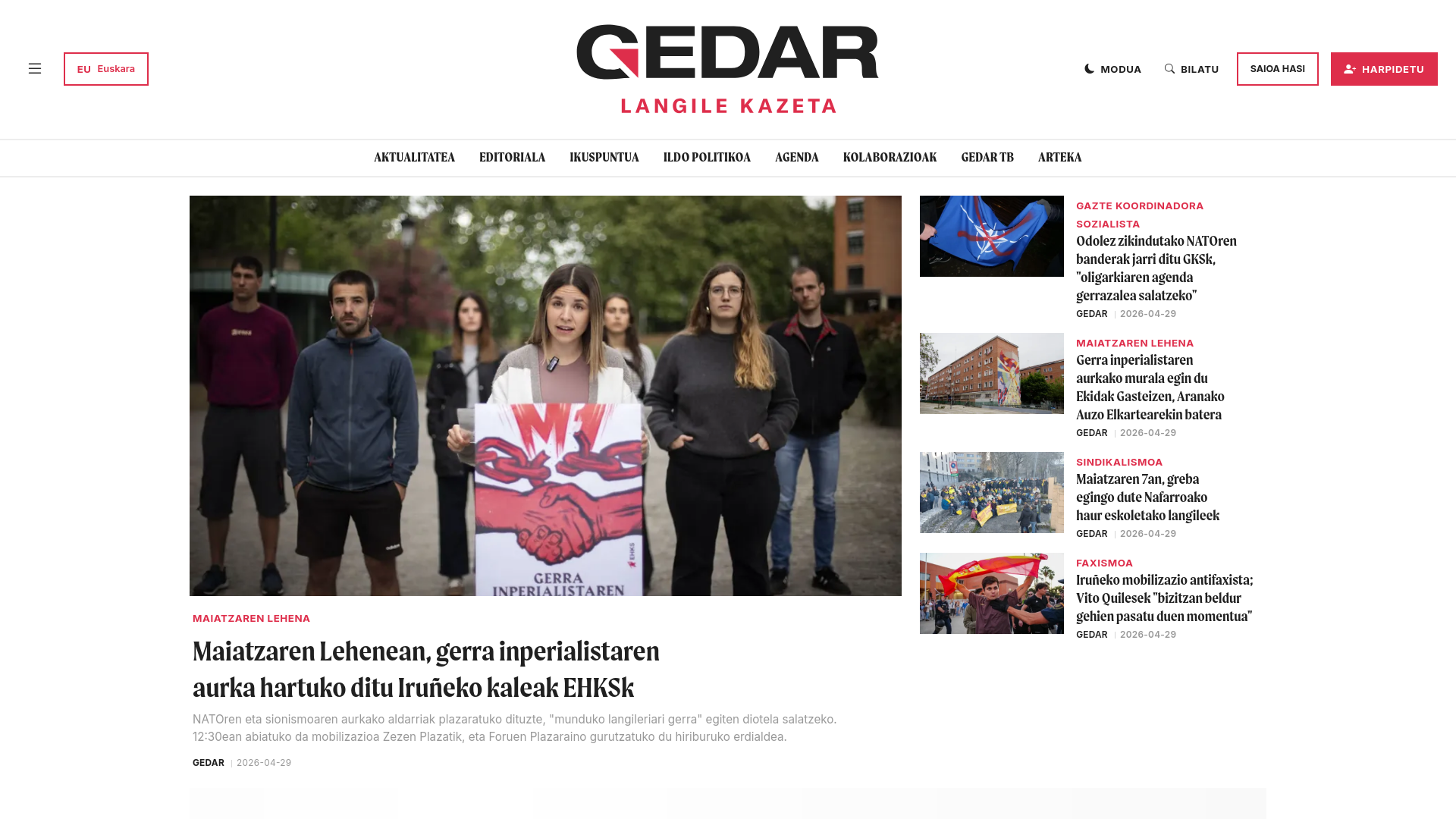 website screenshot of https://gedar.eus/