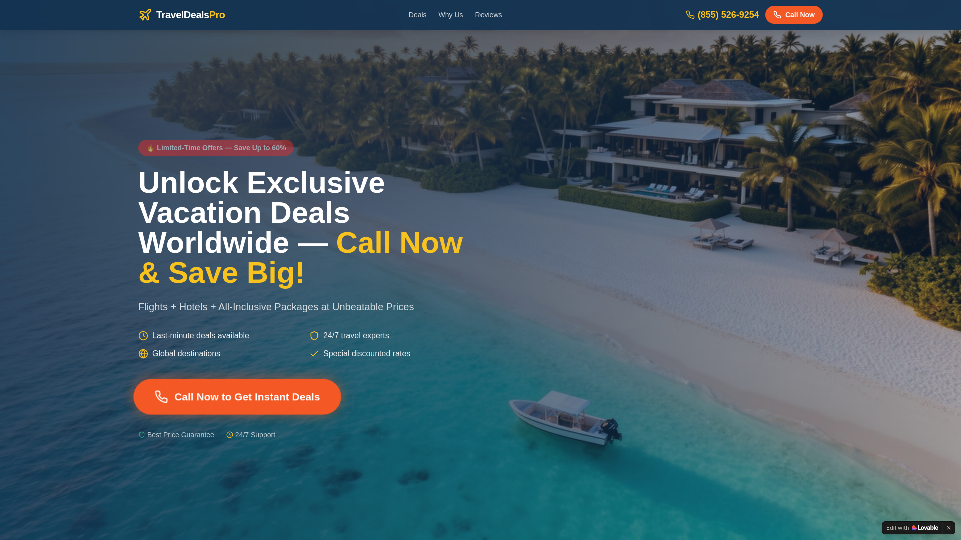 website screenshot of https://traveldealspro.site/