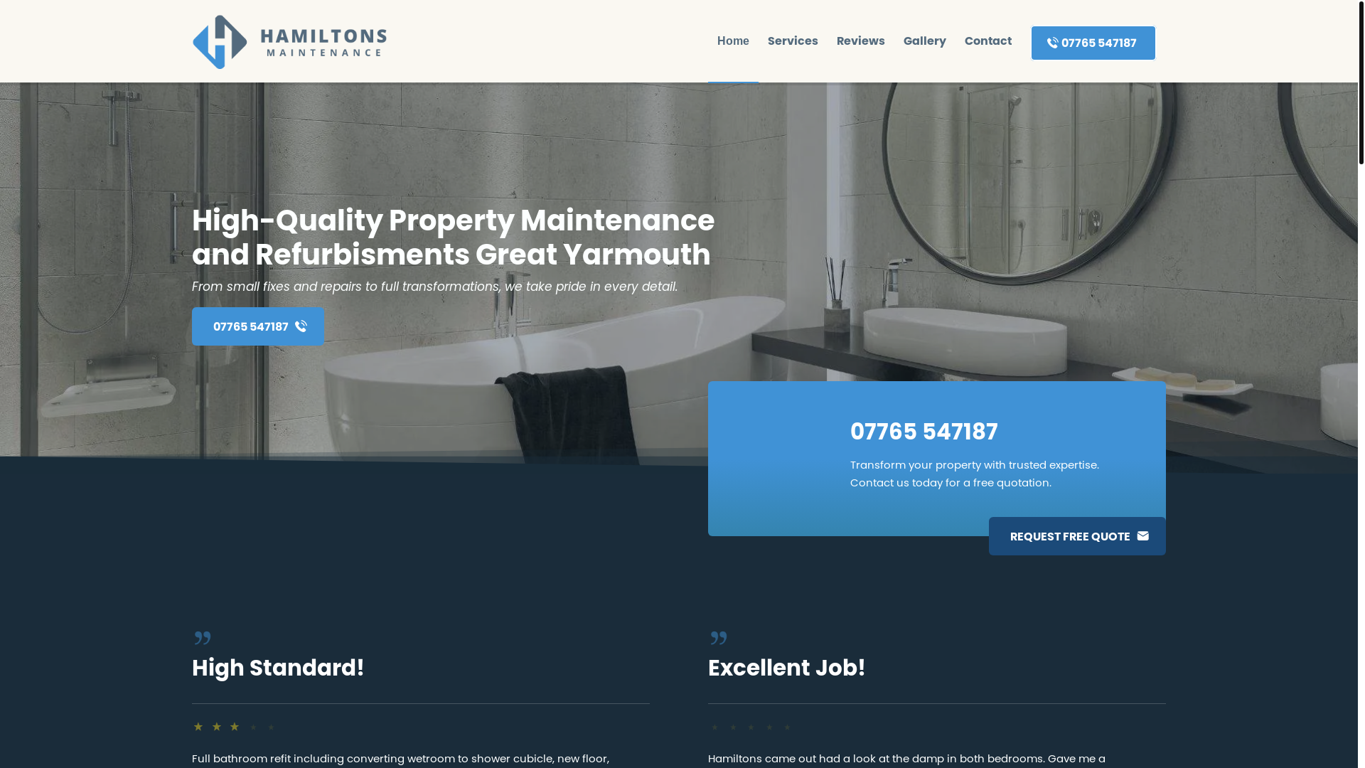website screenshot of https://hamiltonsmaintenance.co.uk/