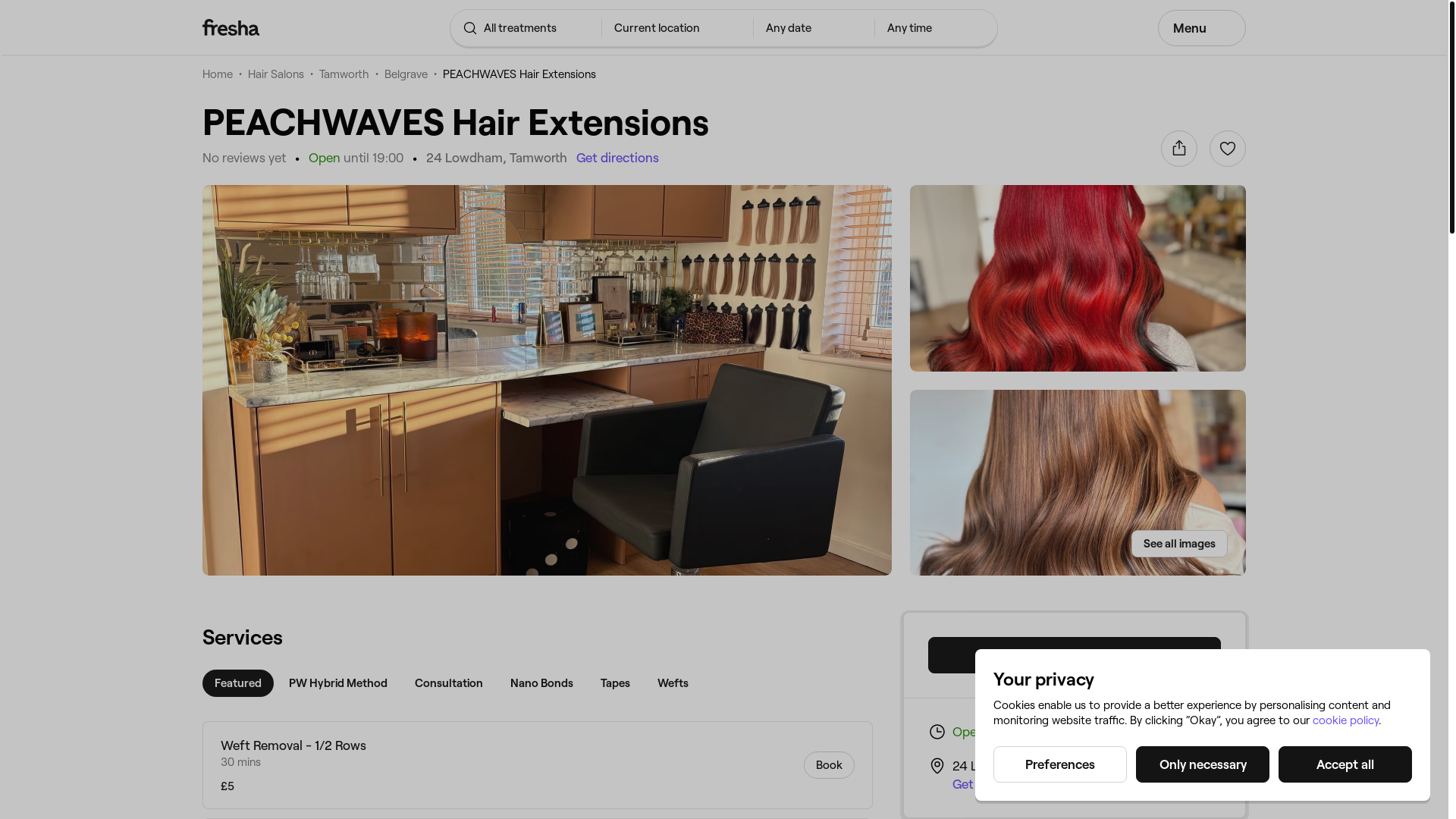 website screenshot of https://peachwaves.co.uk/