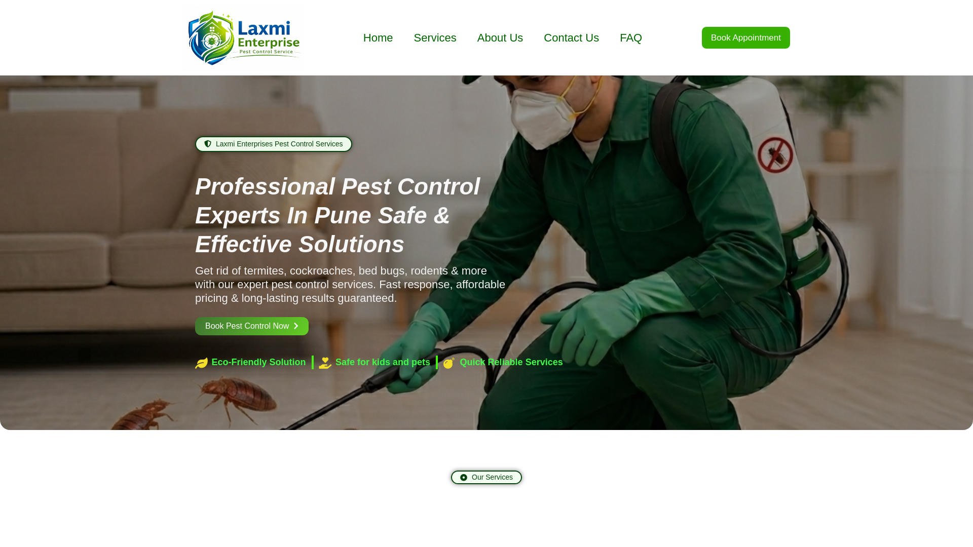 website screenshot of https://laxmipestscontrol.in