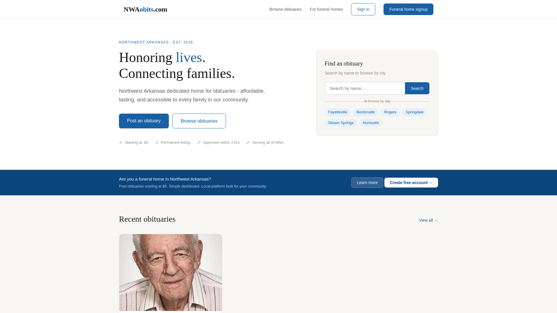 website screenshot of https://nwaobits.org