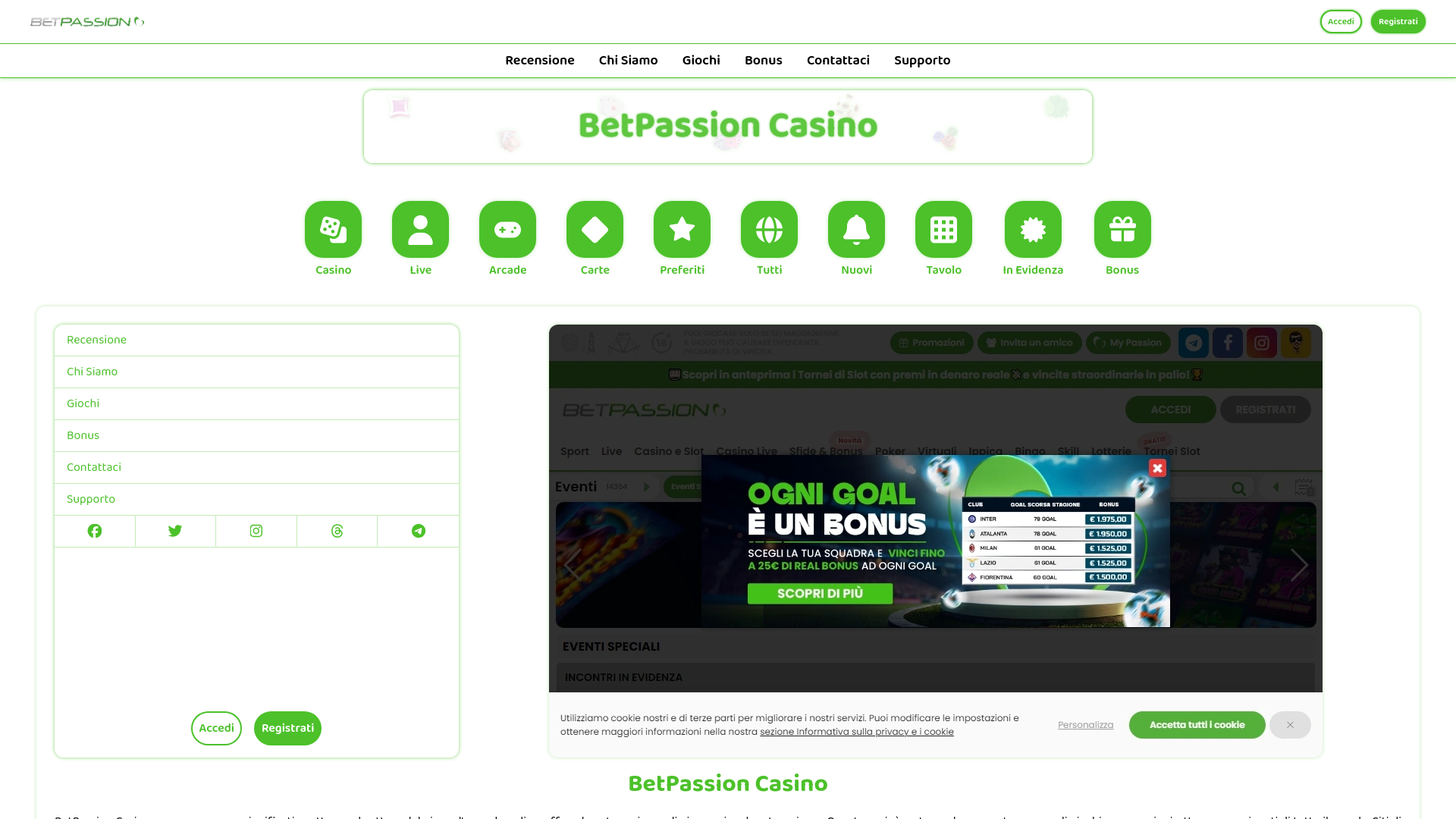 website screenshot of https://casinobetpassion.it/