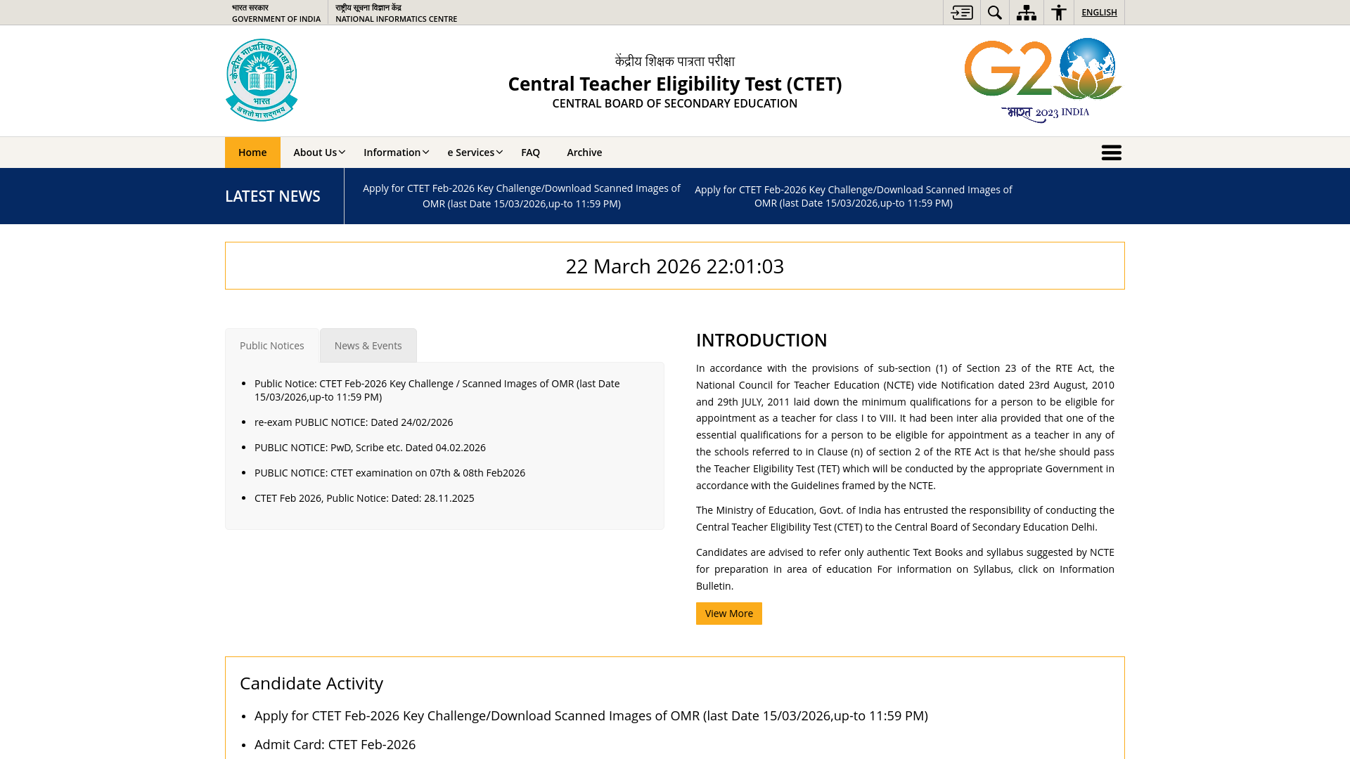 website screenshot of https://ctet.nic.in