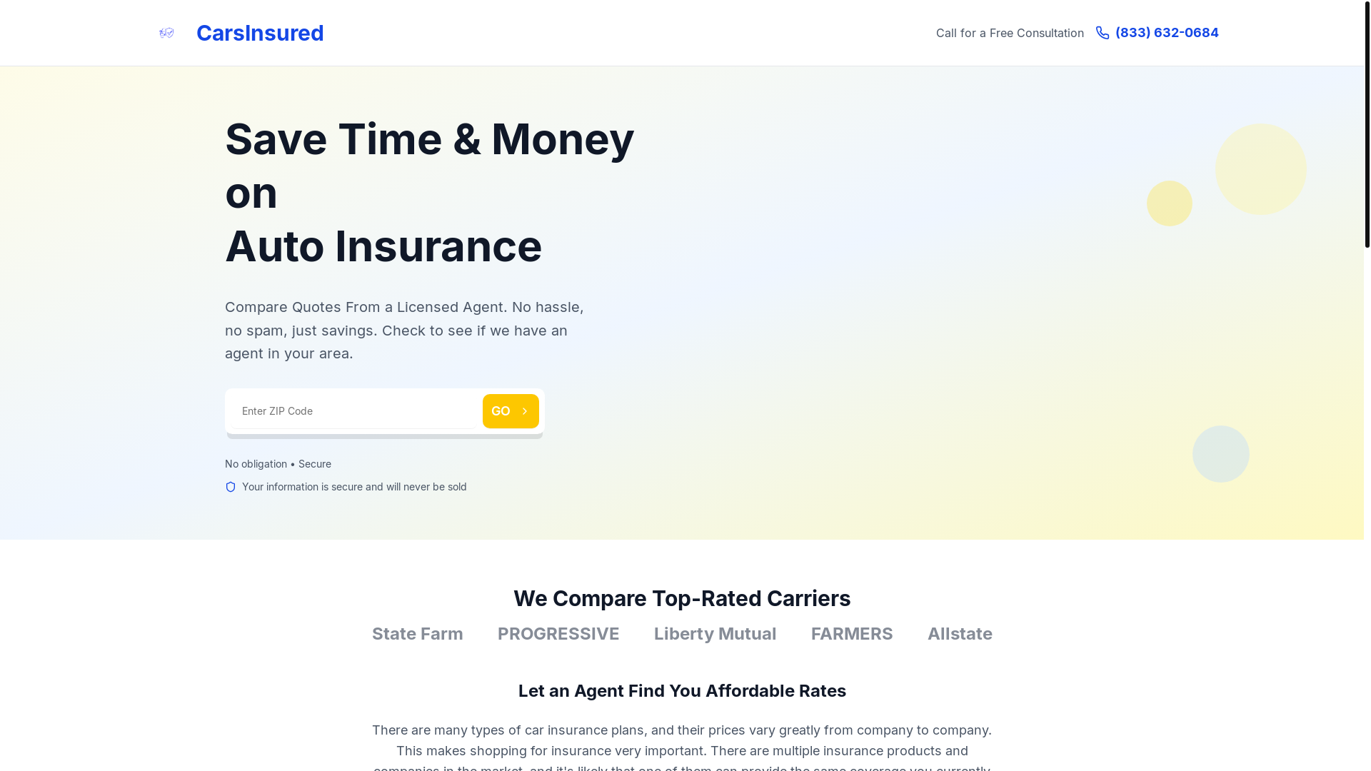 website screenshot of https://carsinsuredquotes.com/