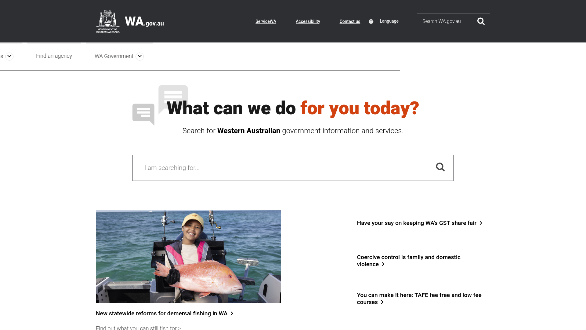 website screenshot of https://wa.gov.au/