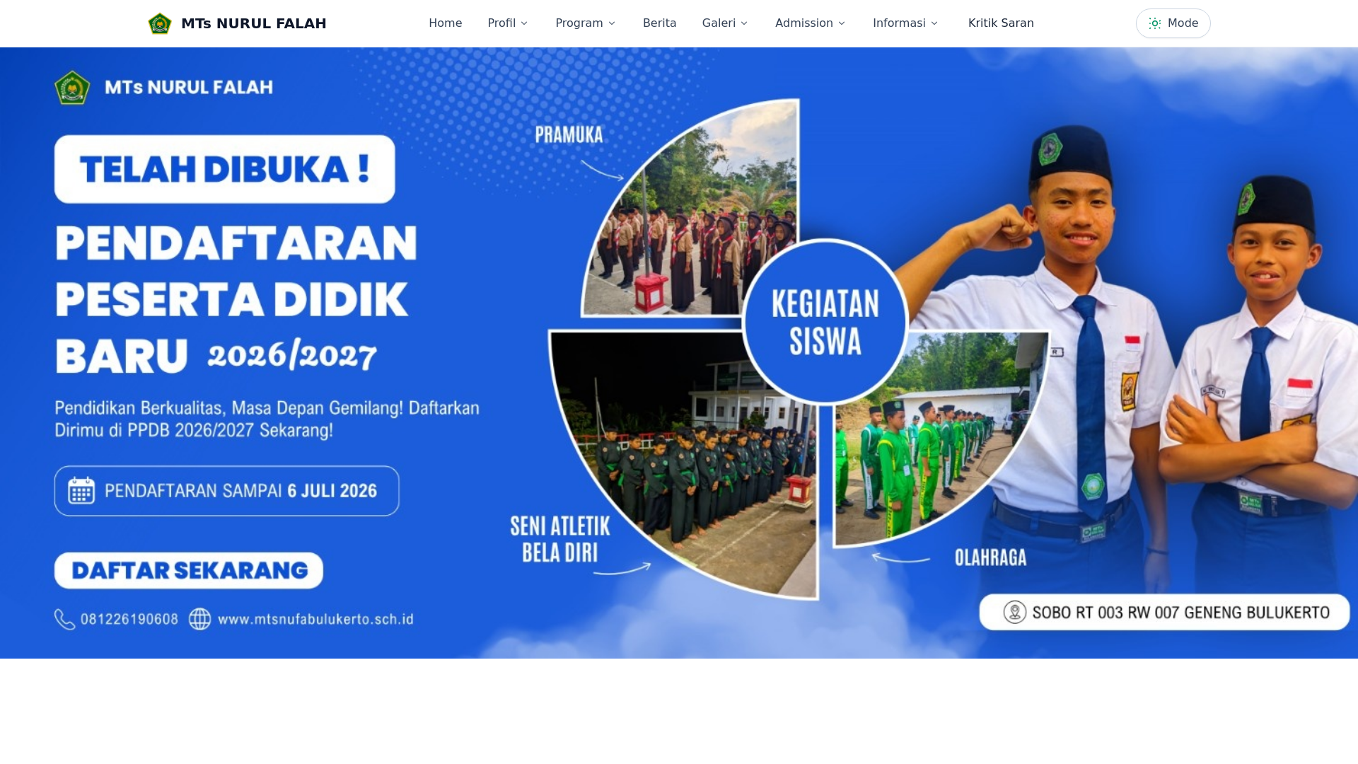 website screenshot of https://mtsnufabulukerto.sch.id
