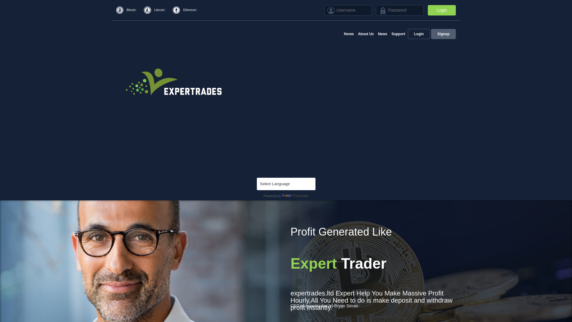 website screenshot of https://expertrades.ltd/