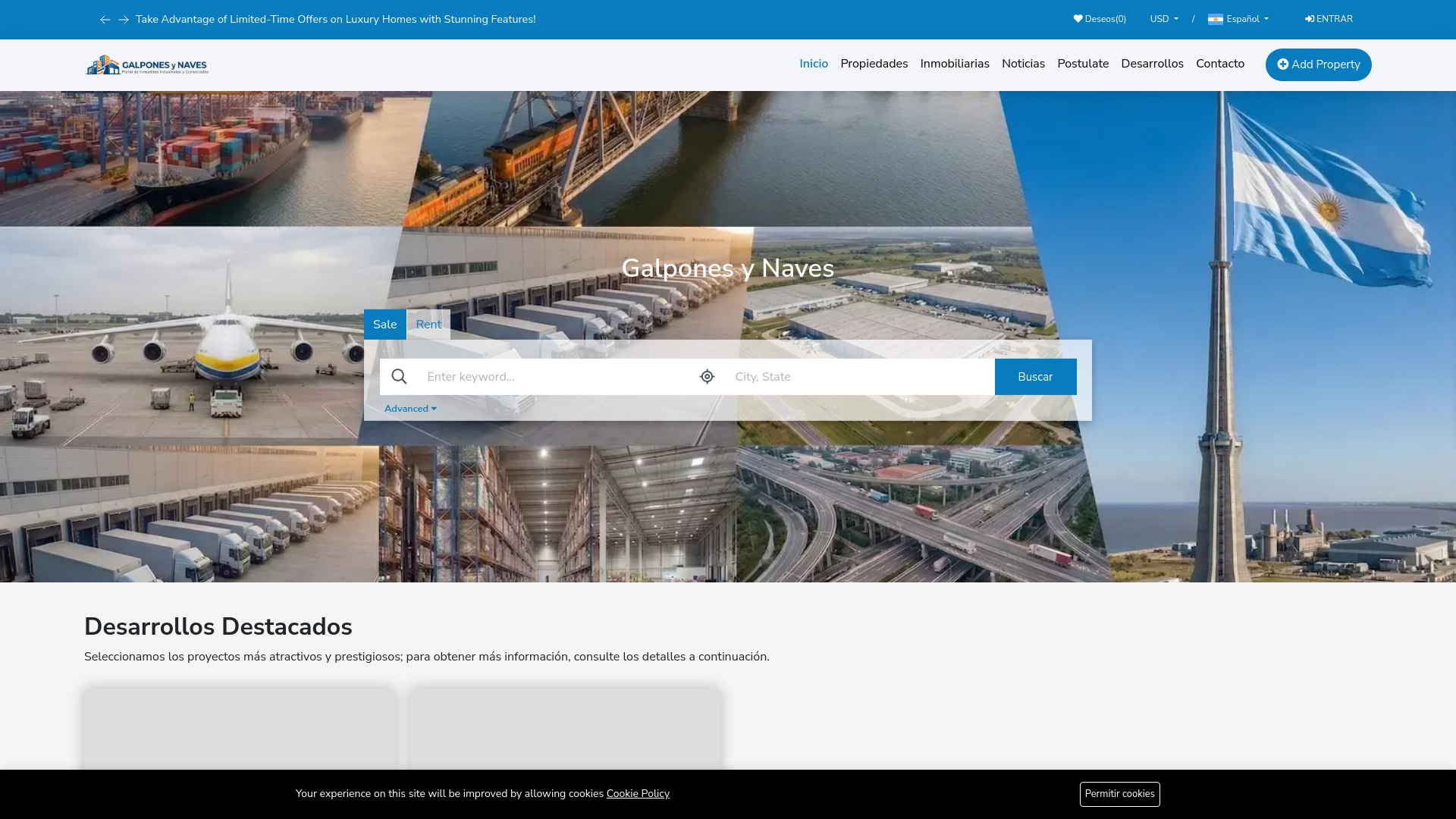 website screenshot of https://galponesynaves.com.ar