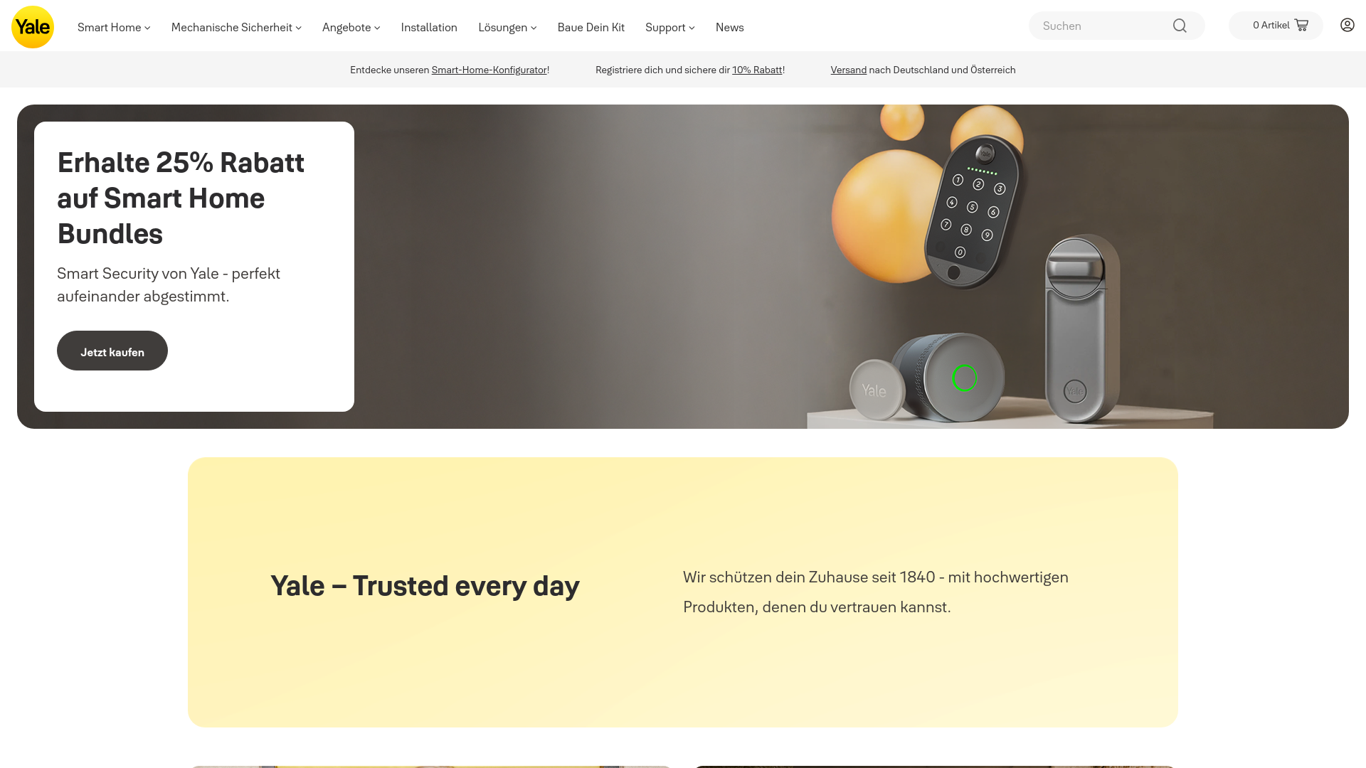 website screenshot of https://yalehome.de