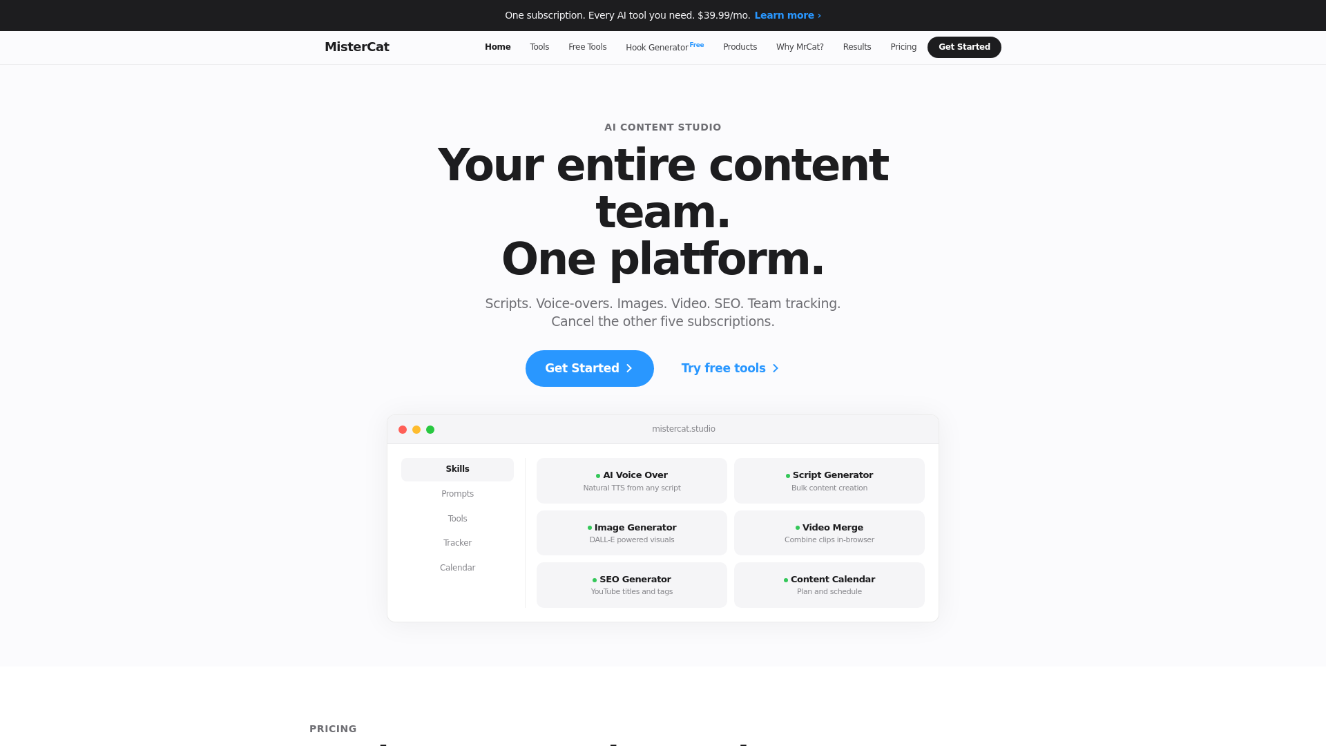 website screenshot of https://mistercat.ai