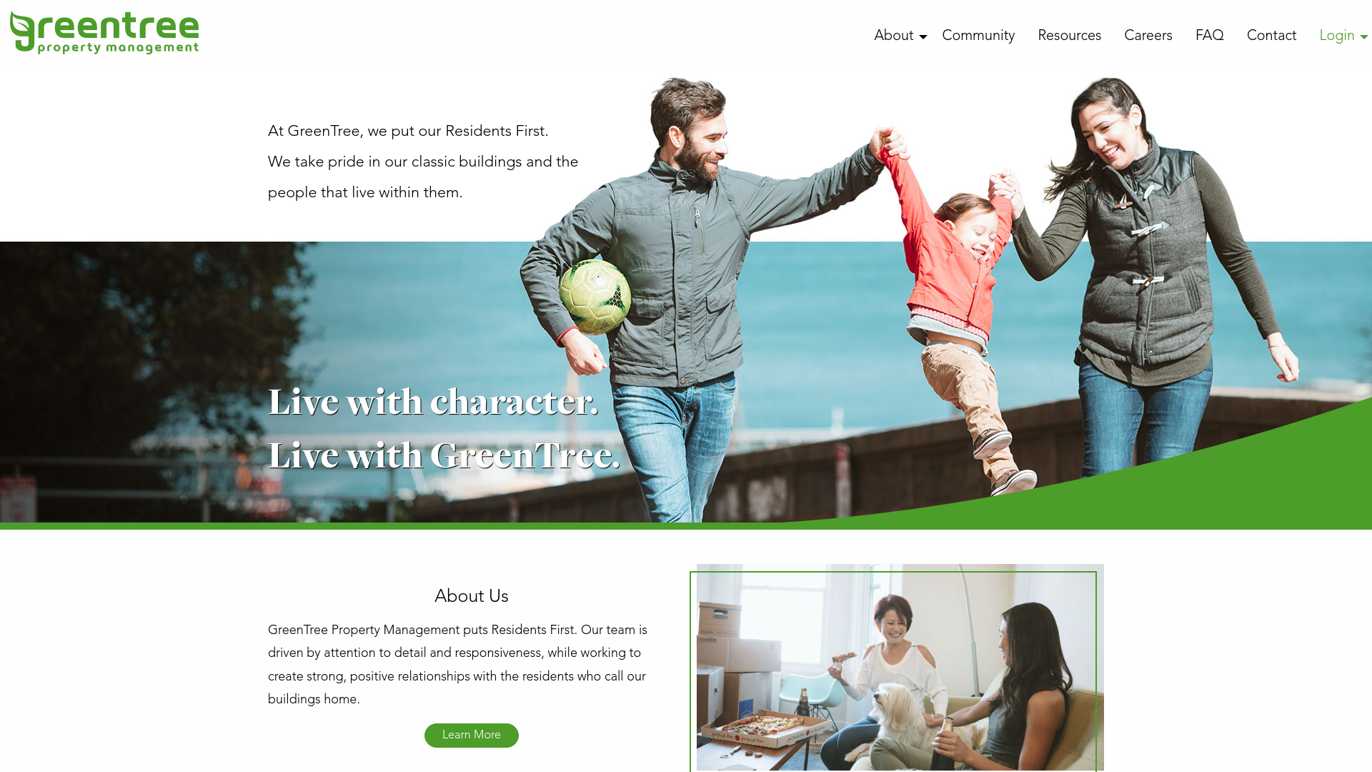 website screenshot of https://greentreepmco.com/