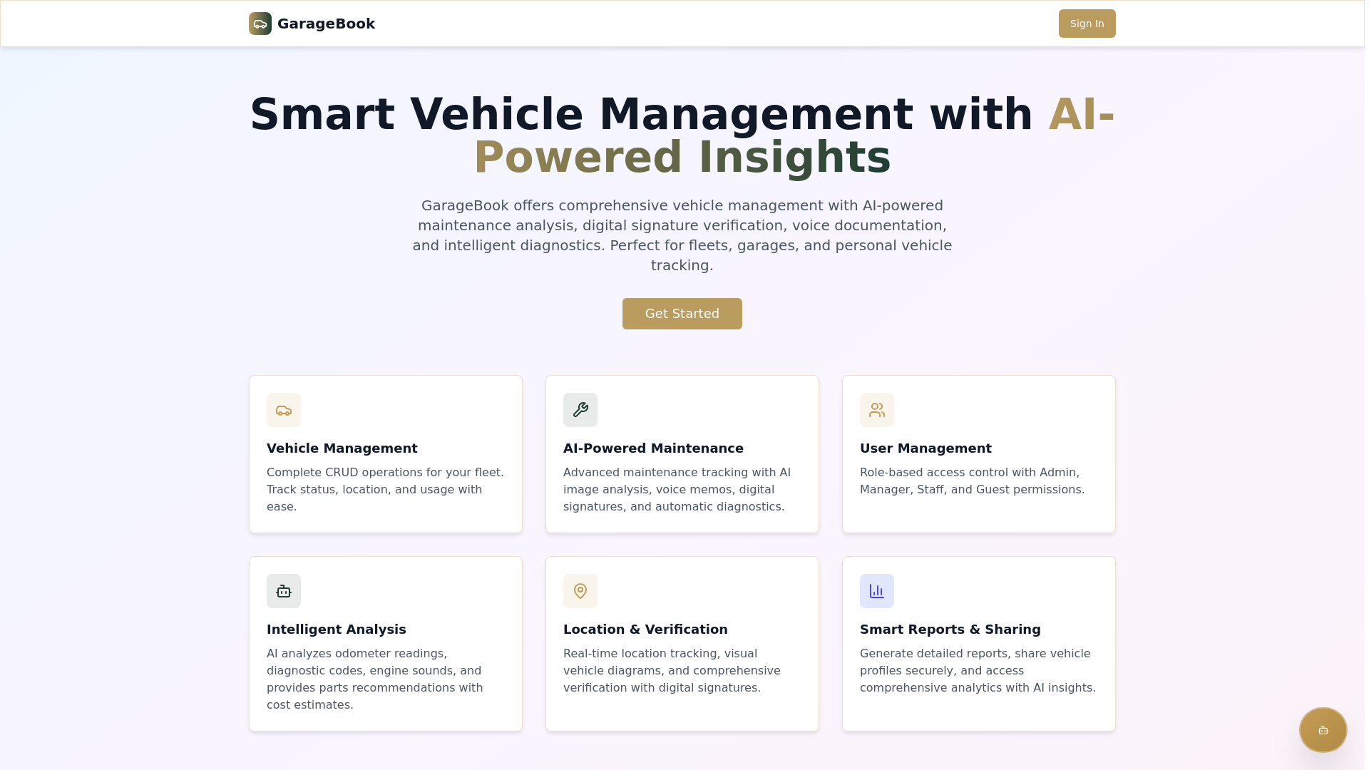 website screenshot of https://garagebook.app/