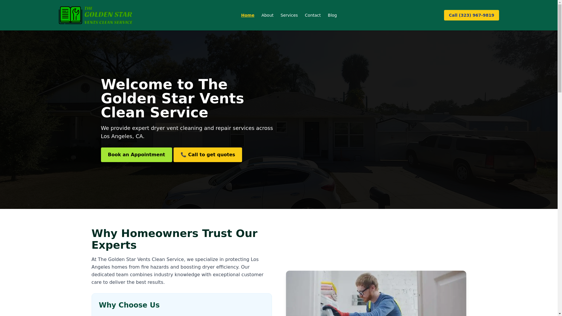 website screenshot of https://thegoldenstarventscleanservice.site/
