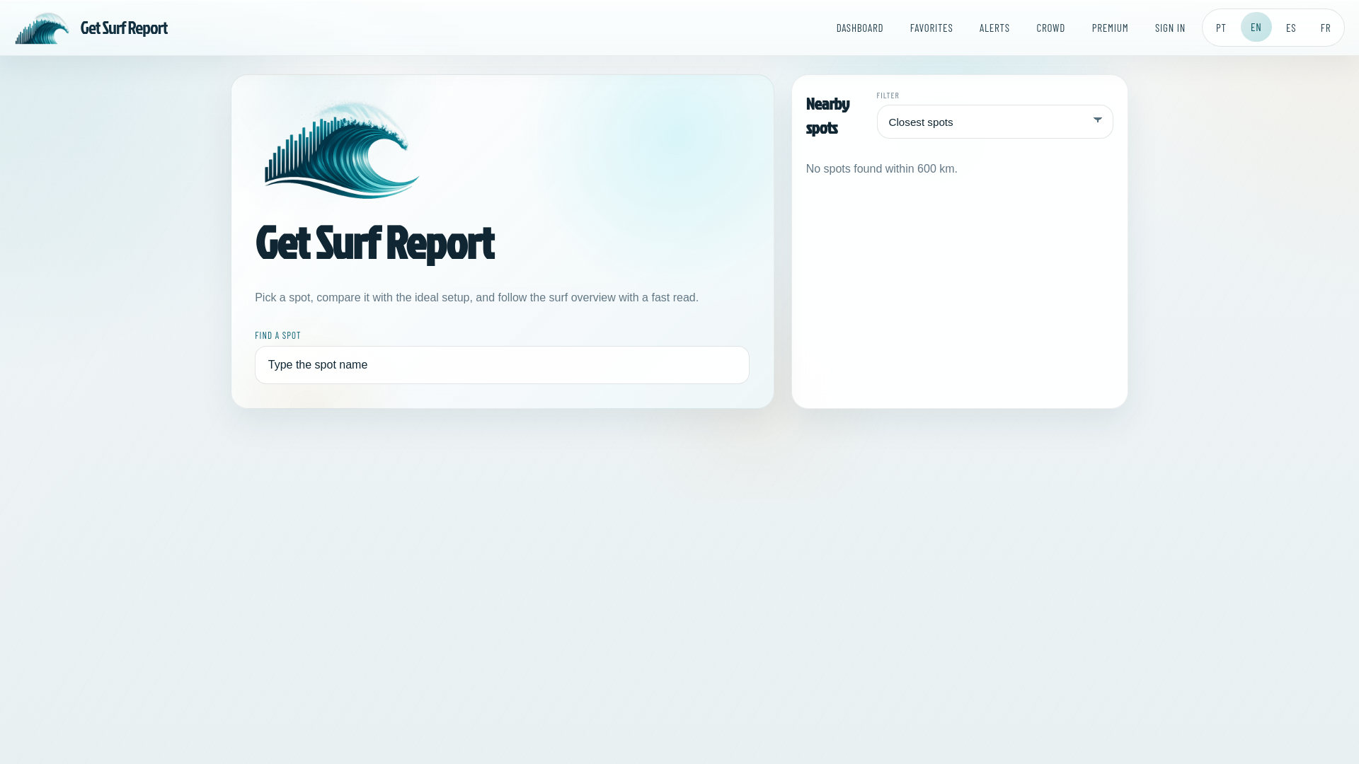 website screenshot of https://getsurfreport.com