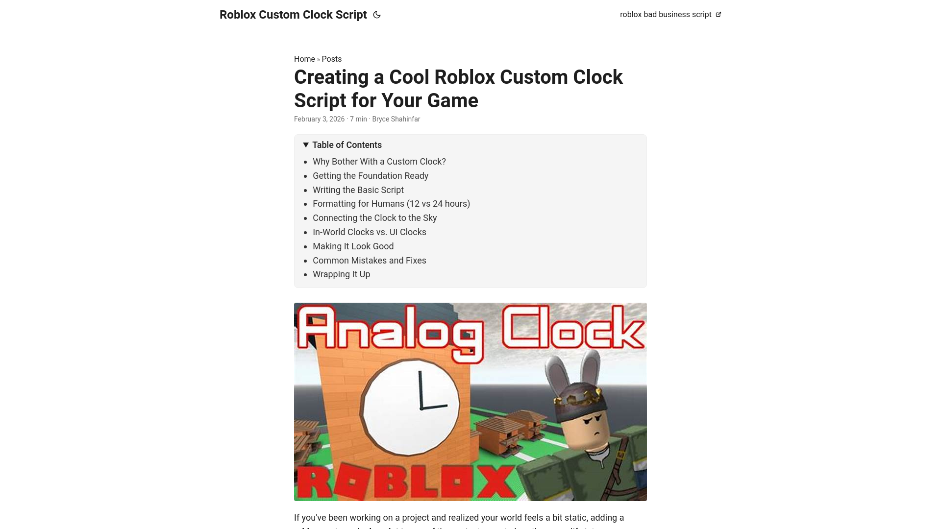 website screenshot of https://roblox-custom-clock-script.pages.dev/