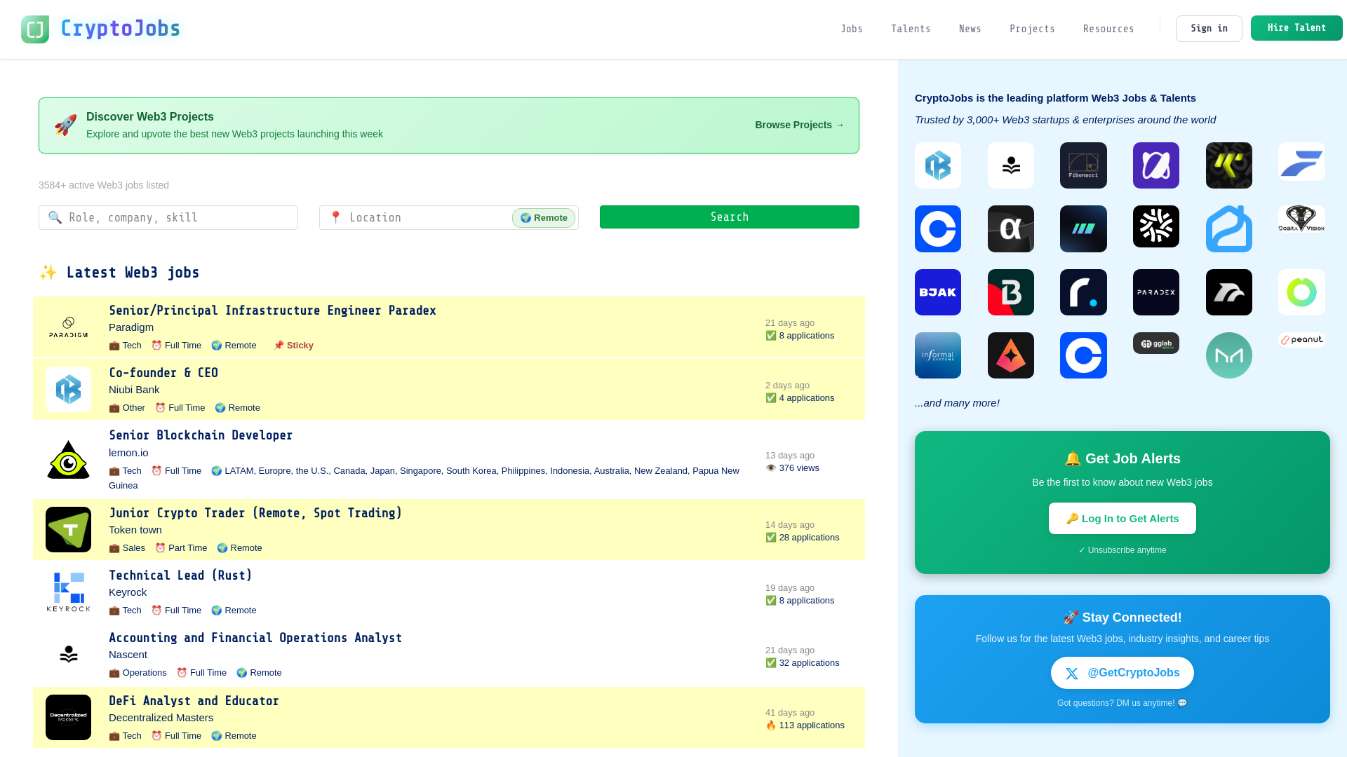 website screenshot of https://crypto.jobs/