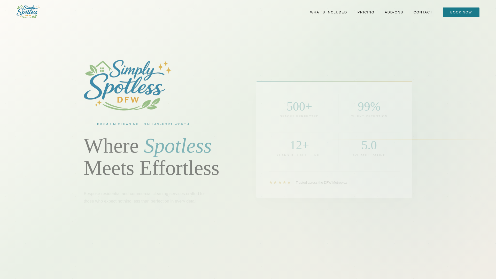 website screenshot of https://simplyspotlessdfw.com/