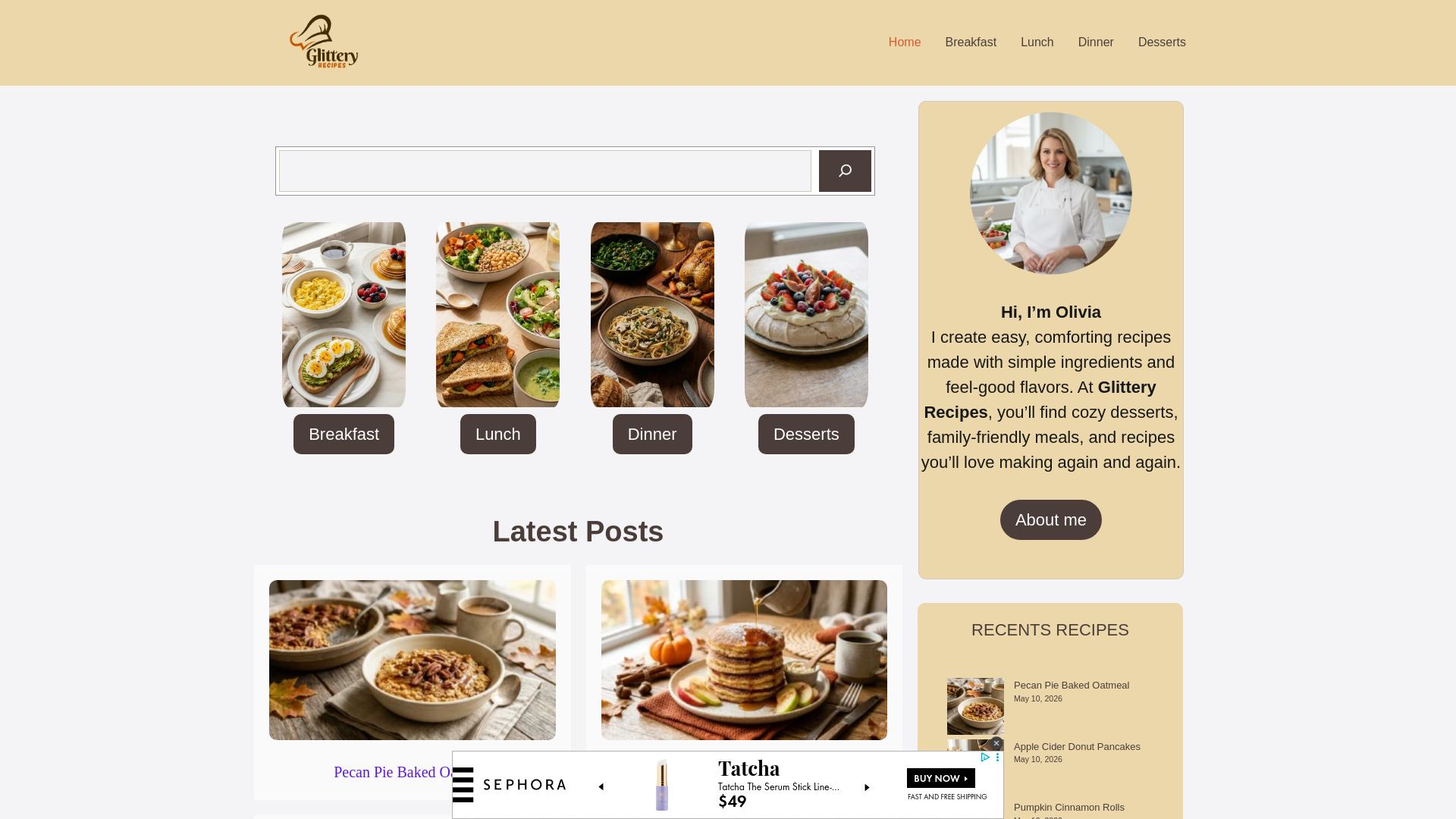 website screenshot of https://glitteryrecipes.com