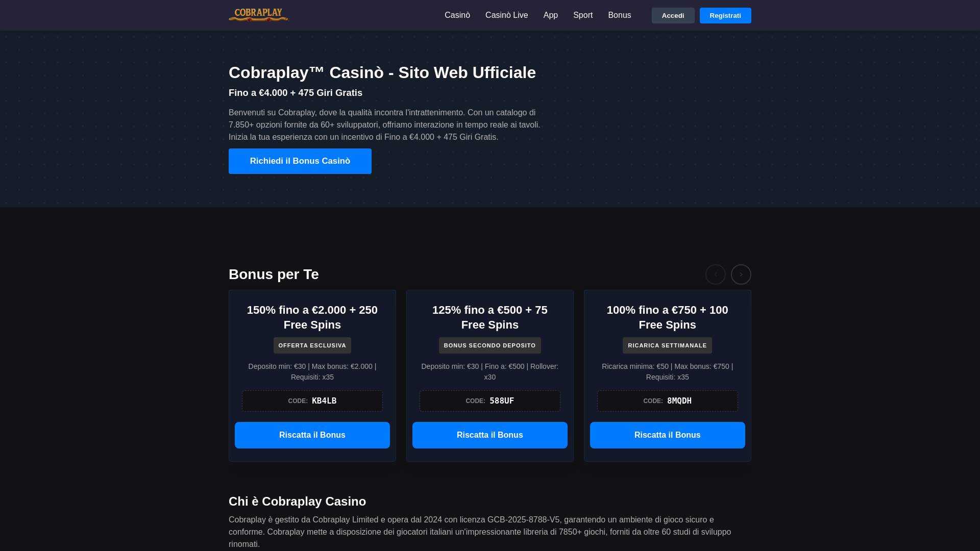 website screenshot of https://cobraplaycasino-it.pages.dev/