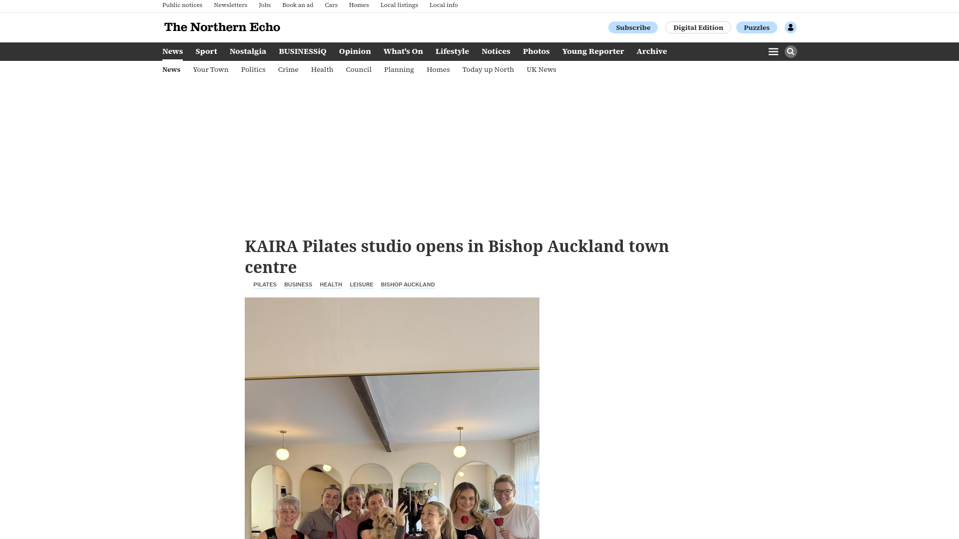 website screenshot of https://www.thenorthernecho.co.uk/news/25951244.kaira-pilates-studio-opens-bishop-auckland-town-centre/