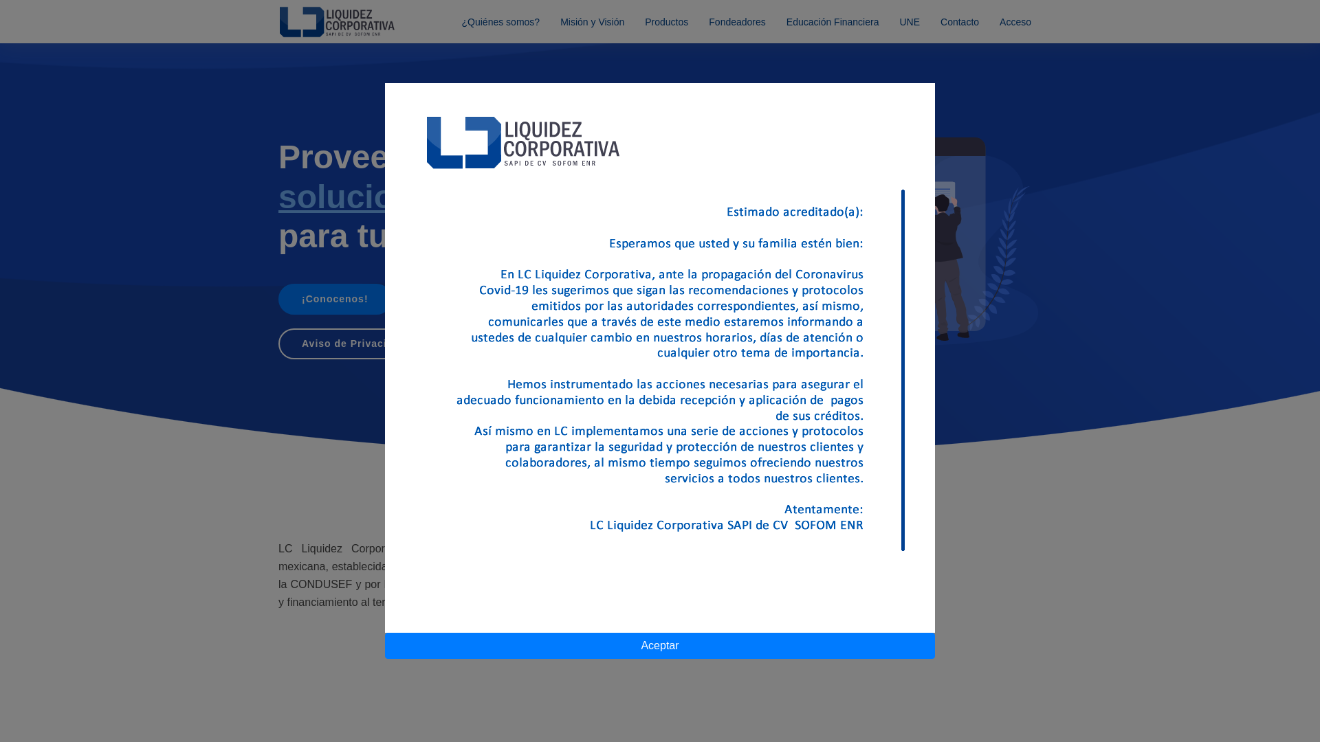 website screenshot of https://lcliquidezcorporativa.com/