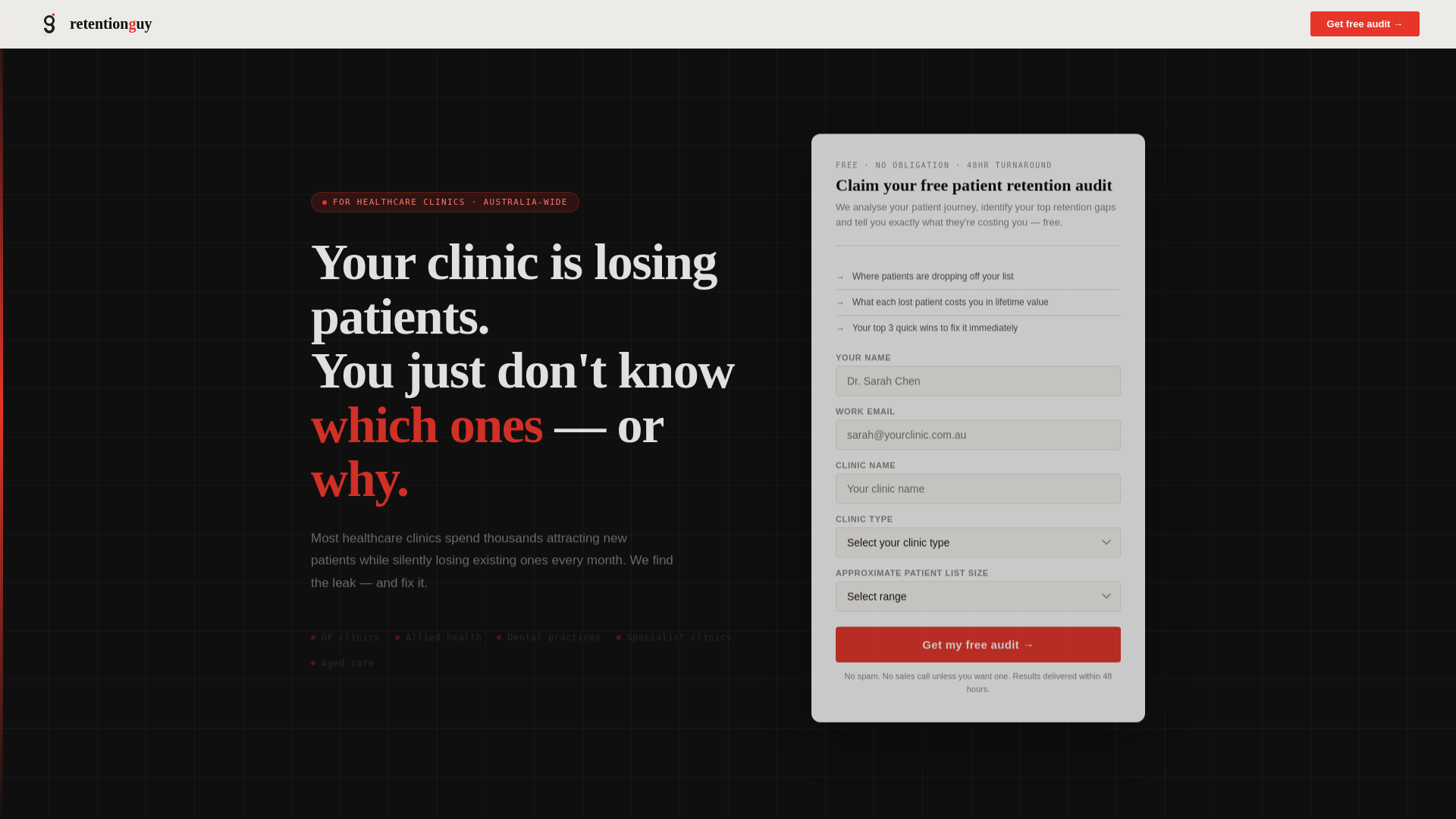 website screenshot of https://retentionguy-clinic.pages.dev/
