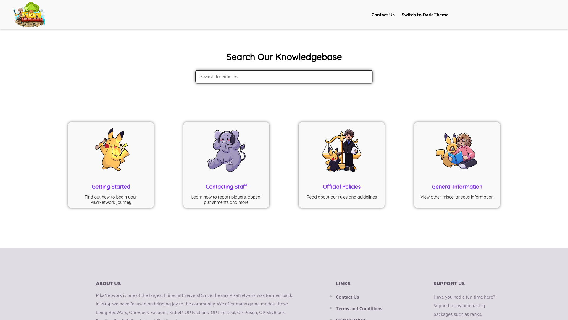 website screenshot of https://pikanetwork-support.pages.dev/