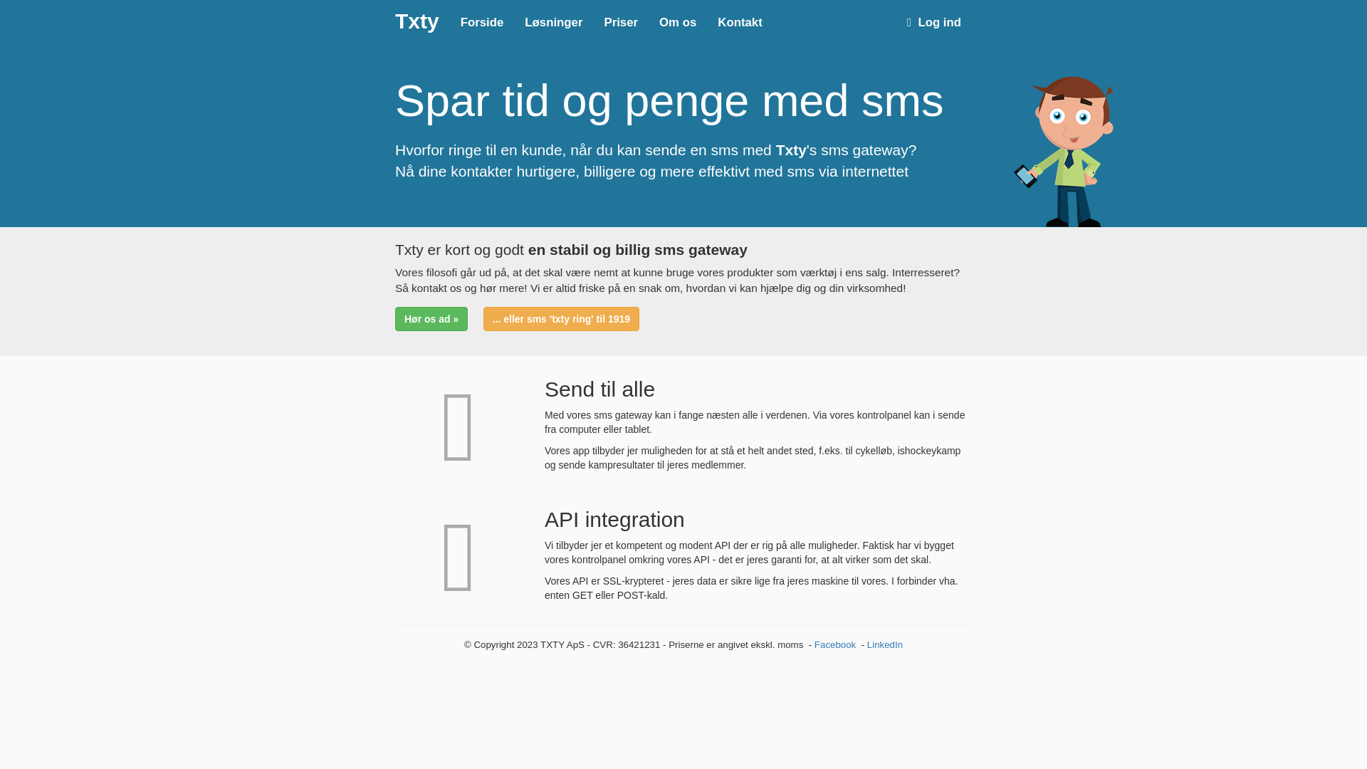 website screenshot of https://smsintegration.dk