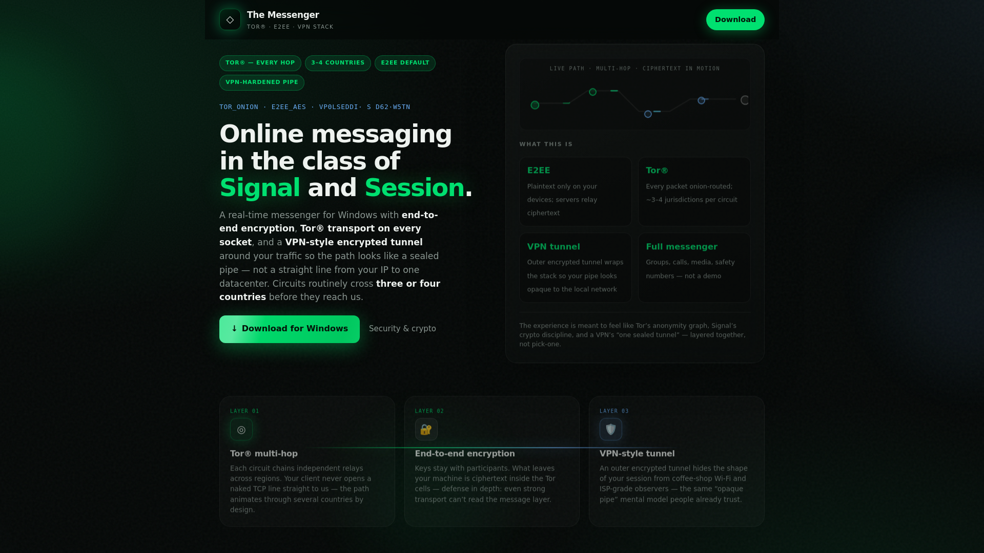 website screenshot of https://getmessenger.org/