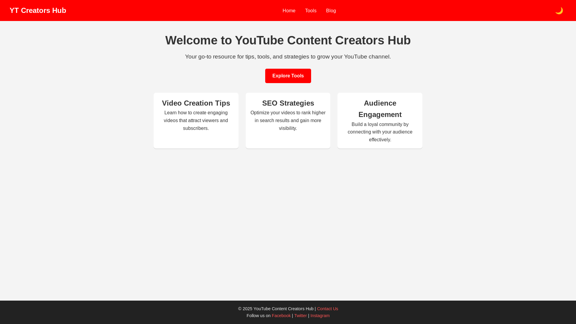 website screenshot of https://youtube-content-creators-hubb.pages.dev/