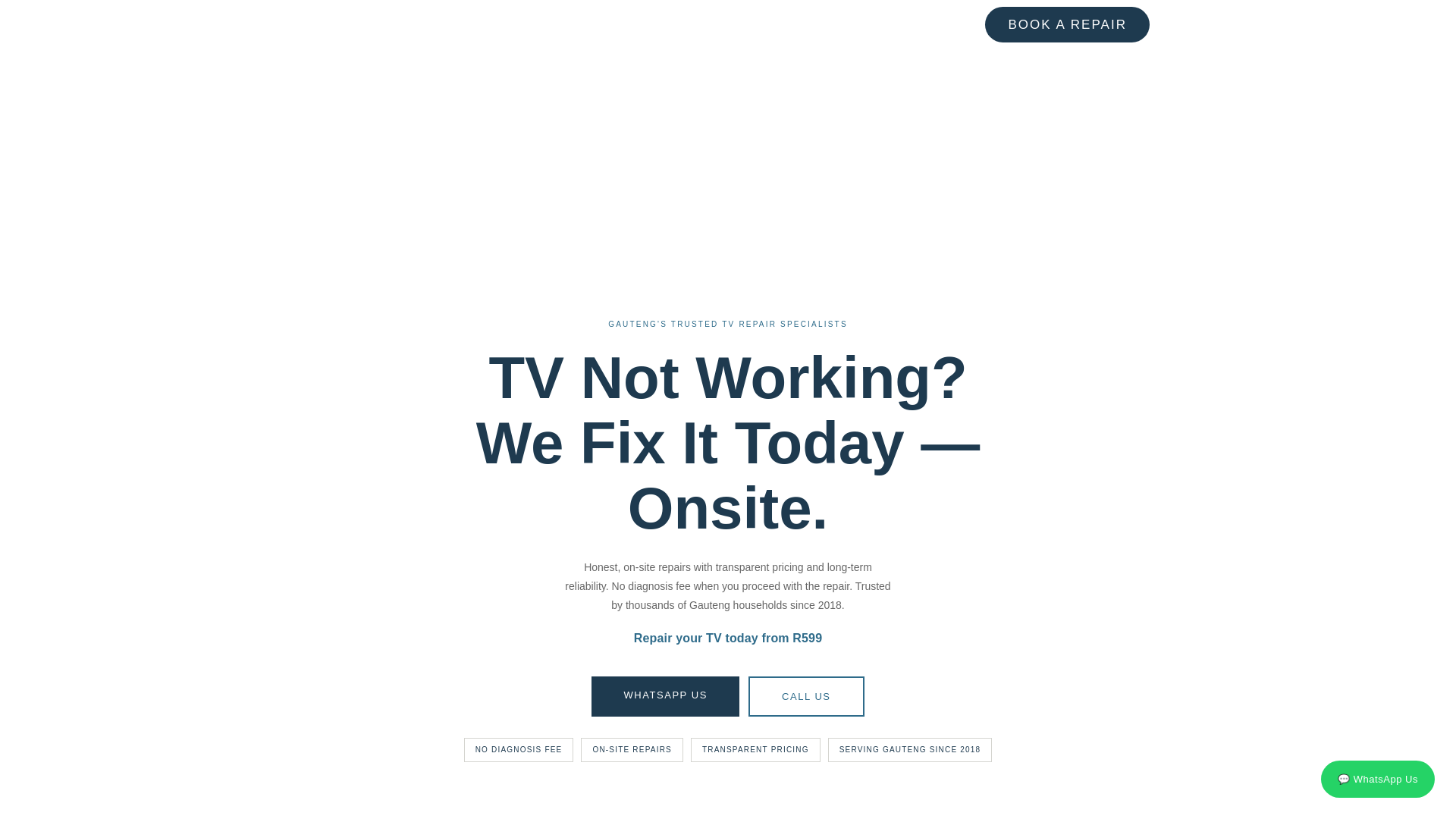 website screenshot of https://repairtelevision.co.za