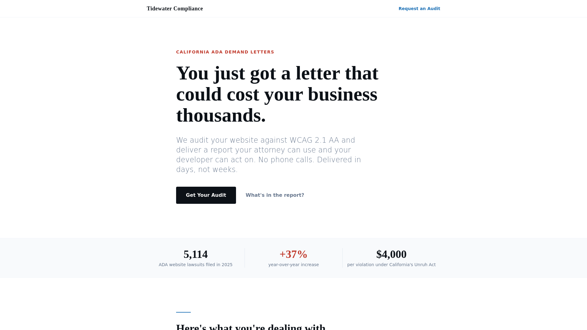 website screenshot of https://tidewatercompliance.com/