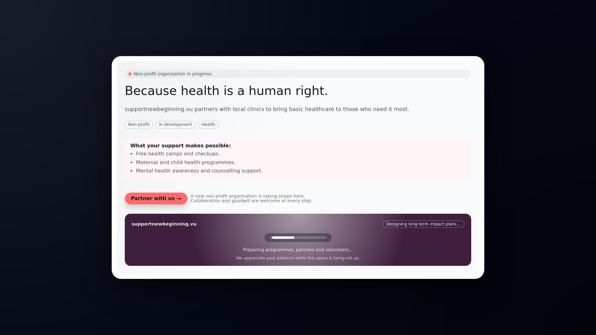 website screenshot of https://supportnewbeginning.vu/
