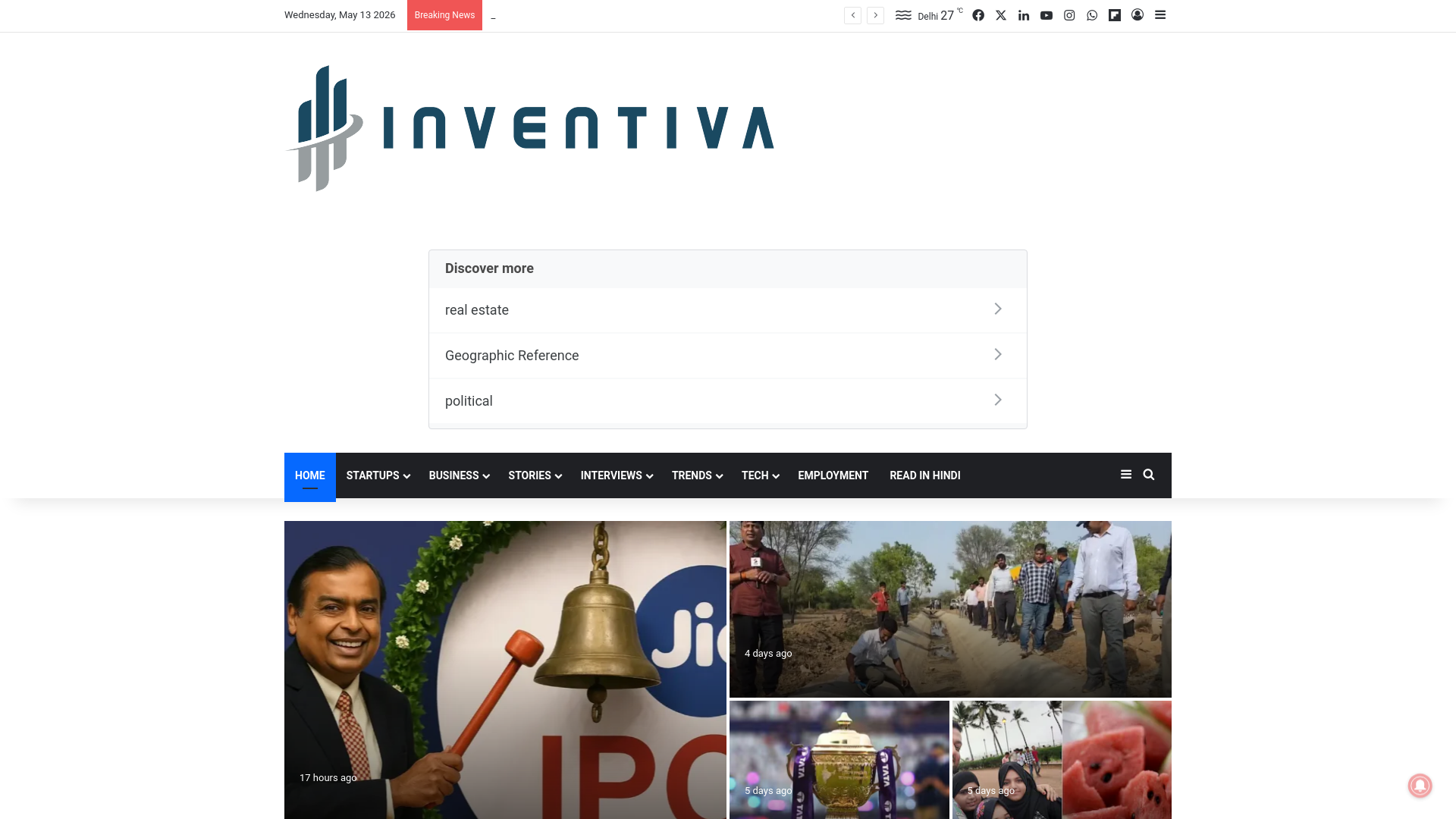 website screenshot of https://inventiva.co.in