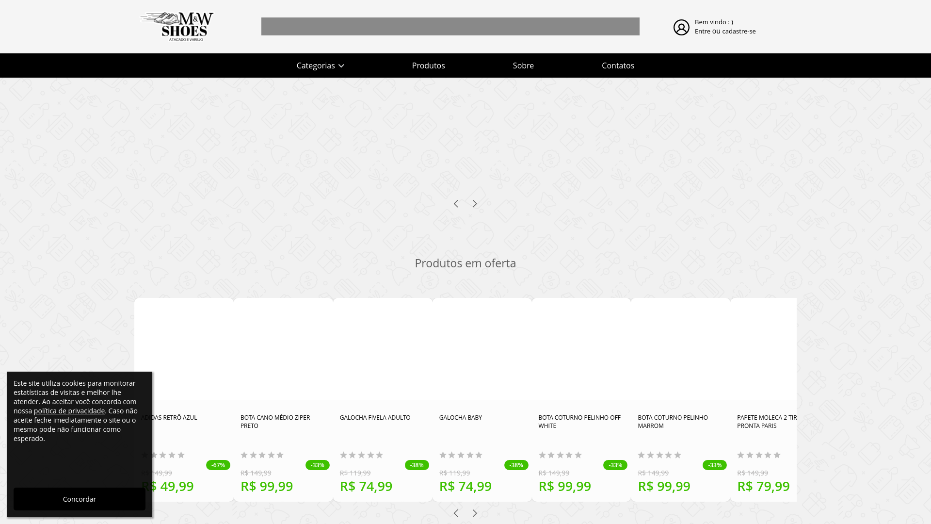 website screenshot of https://mwshoes.com.br