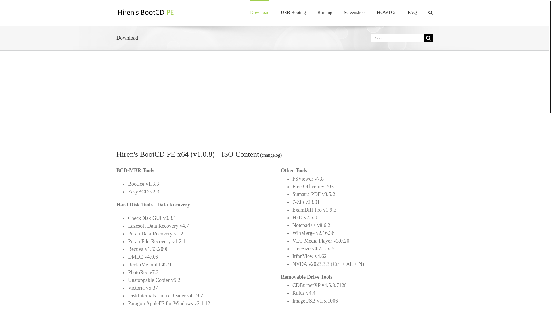 website screenshot of https://www.hirensbootcd.org/download/
