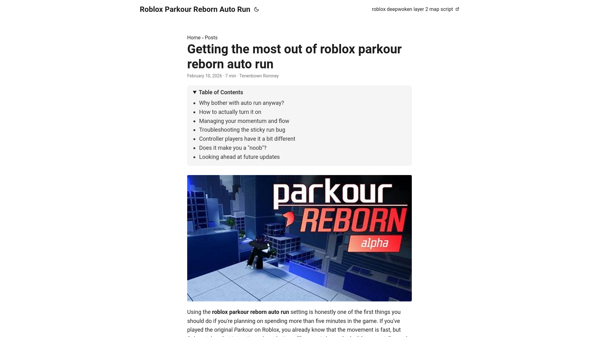 website screenshot of https://roblox-parkour-reborn-auto-run.pages.dev/