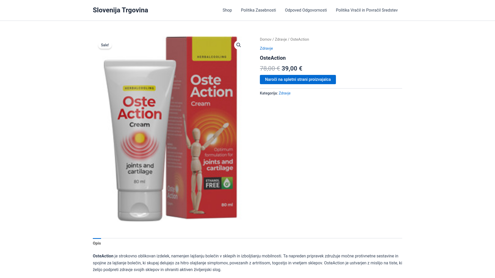 website screenshot of https://zdravstvenidom.si/lekarna/product/osteaction/