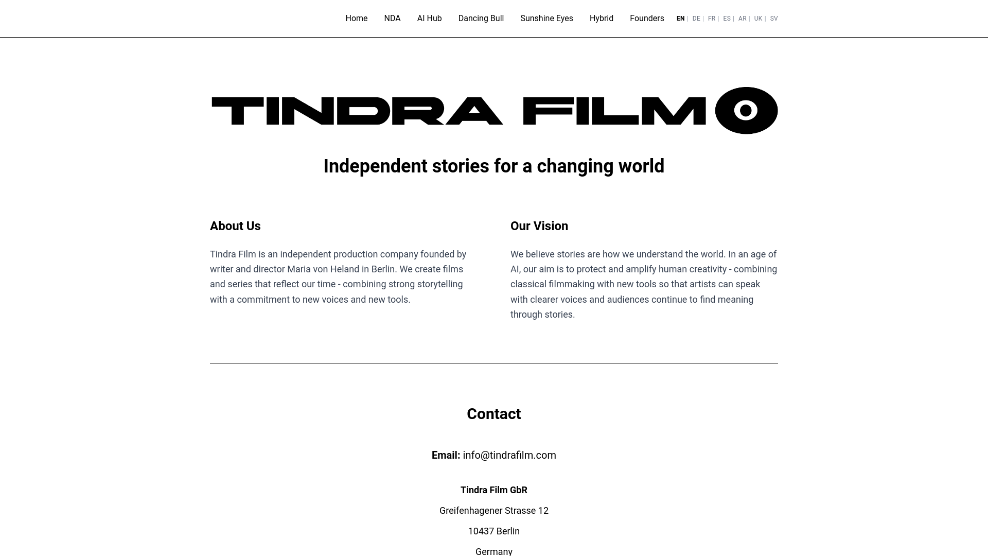 website screenshot of https://tindra-film.pages.dev/