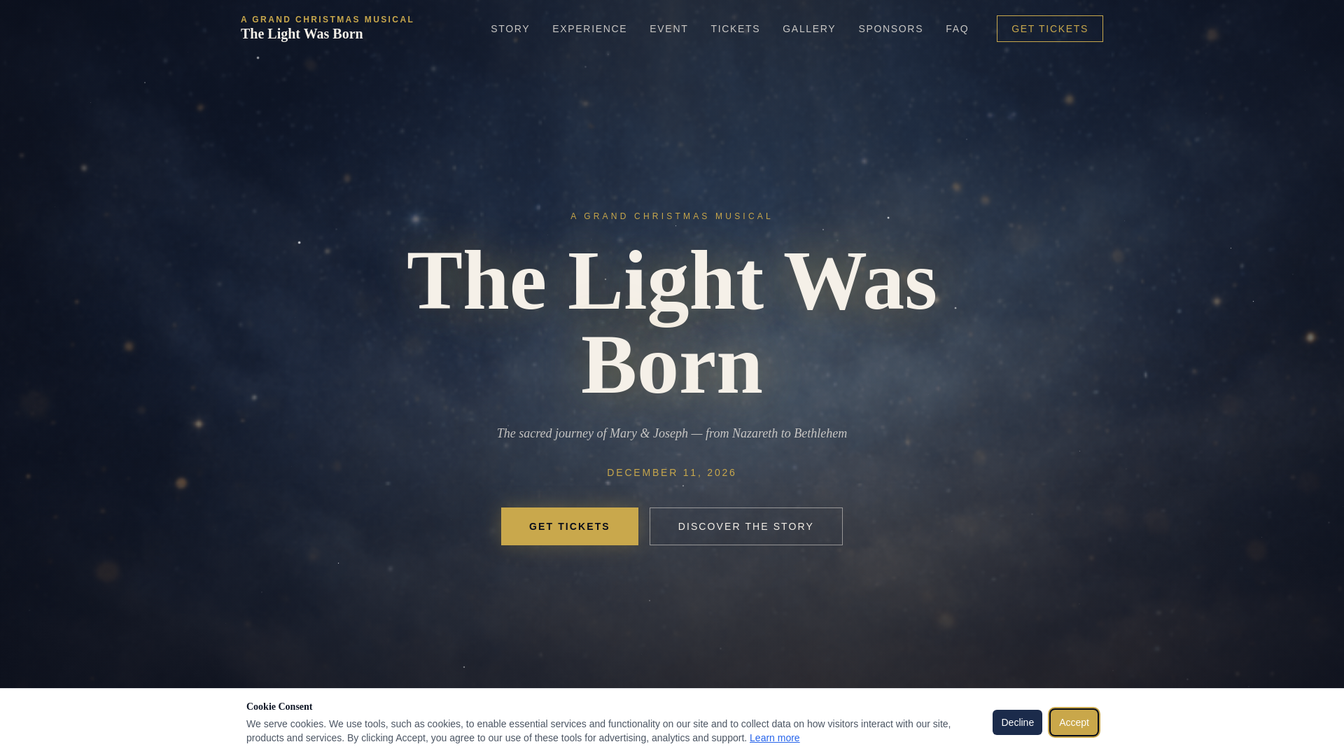 website screenshot of https://thelightwasborn.com/