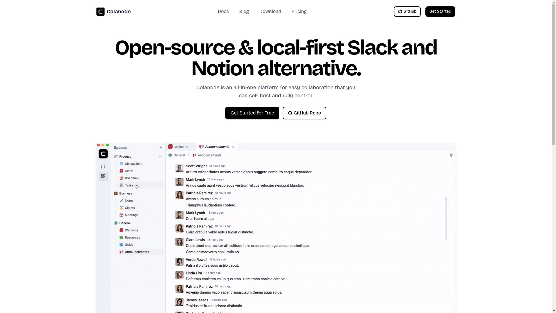 website screenshot of https://colanode-web.pages.dev/
