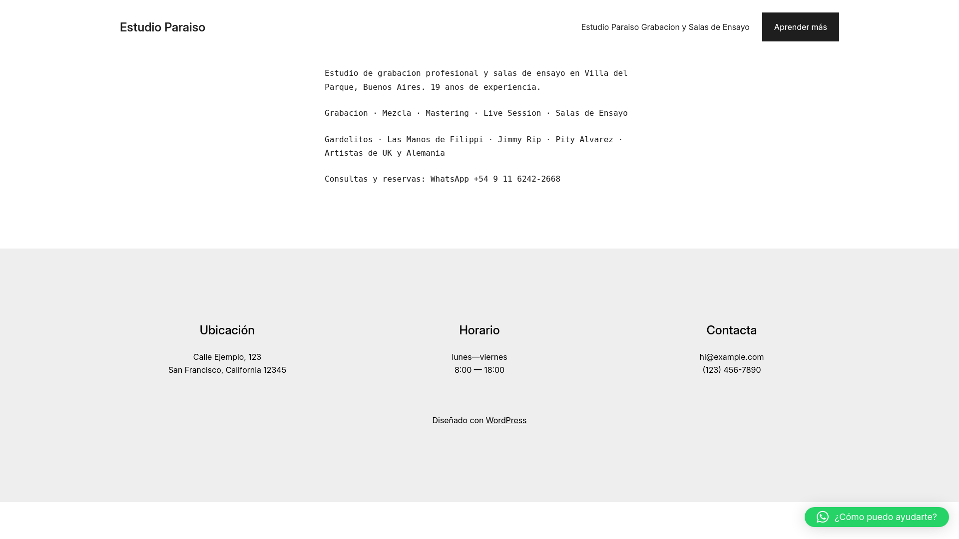 website screenshot of https://estudio-paraiso.com